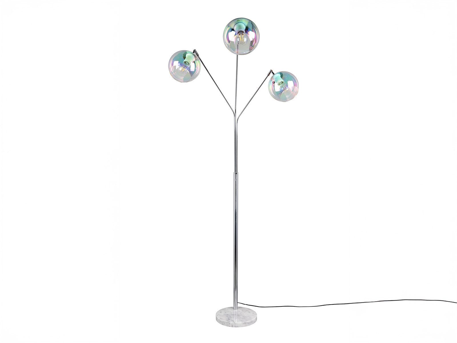 TRIO Leuchten LED Bogenlampe, LED dimmbar, LED wechselbar, Warmweiß, Stehlampe Silber Chrom 3flammig ge-bogen mit Glas-Kugel, 200cm groß