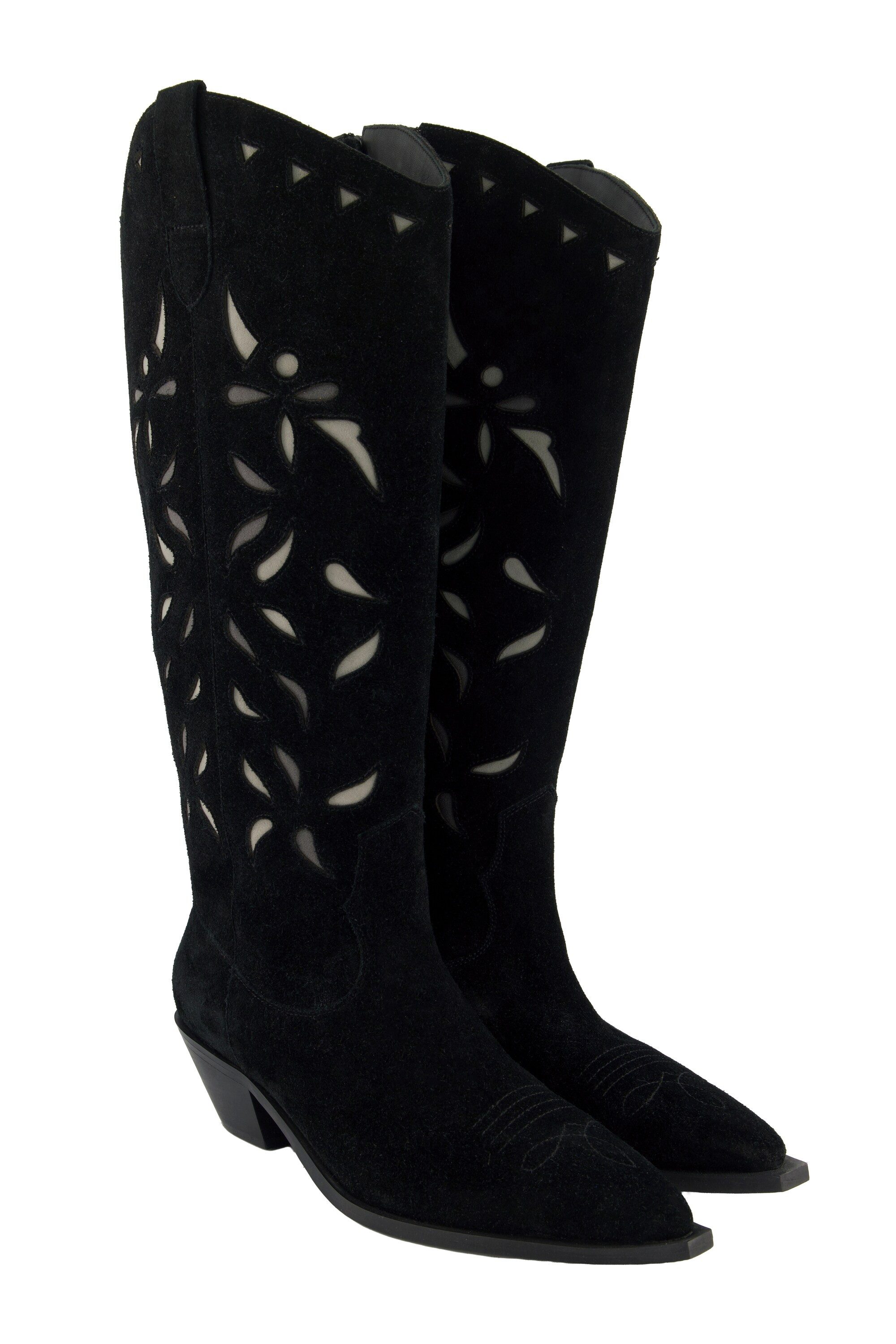 Ulla Popken Leder-Cowboystiefel XL-Schaft Stickerei Weite H Stiefel