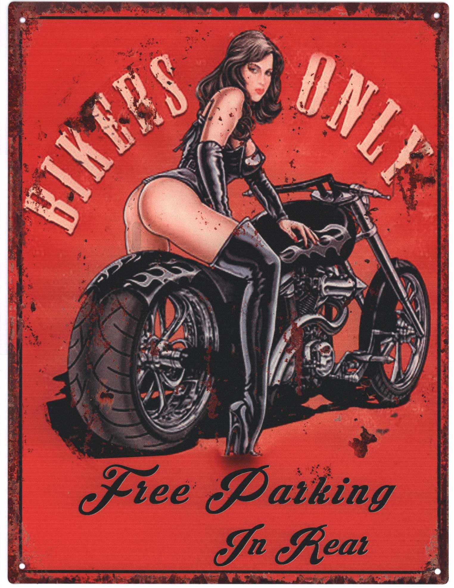 Moritz Metallschild Blechschild Bikers Only Free Parking Motorrad 25 x 33, (Einzeln), 25 x 33 cm Vintage Retro Deko Schild Metallschild Wandbild Schild