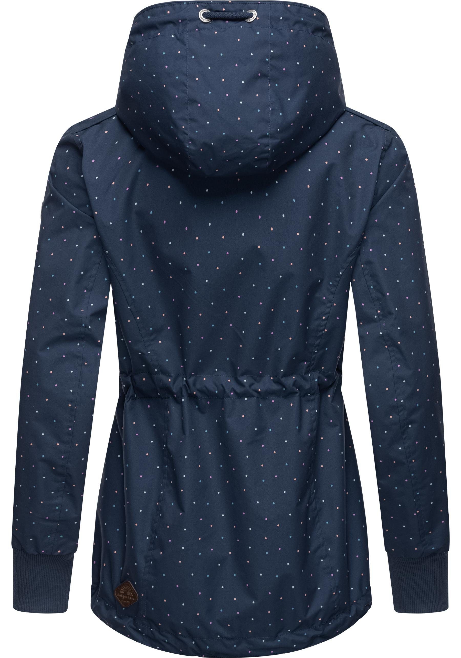 Dots Danka Übergangsjacke Ragwear Outdoorjacke indigo großer Kapuze mit stylische