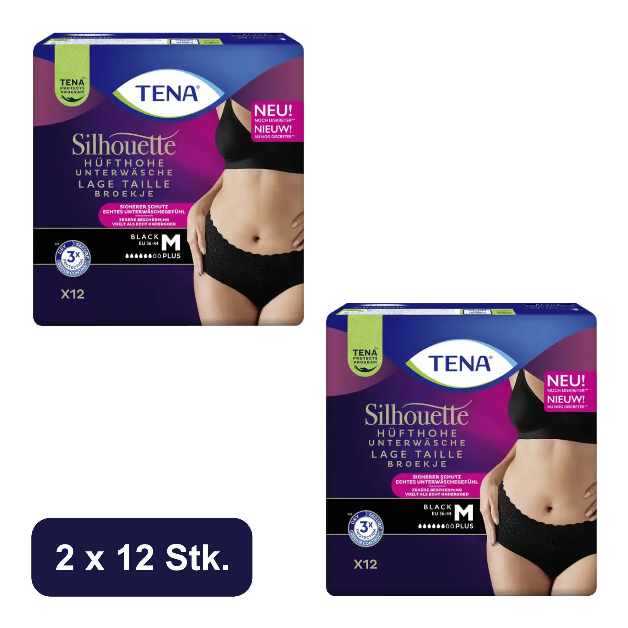 TENA Inkontinenz-Pants TENA - Silhouette Plus Black, M Gr., 24-St.