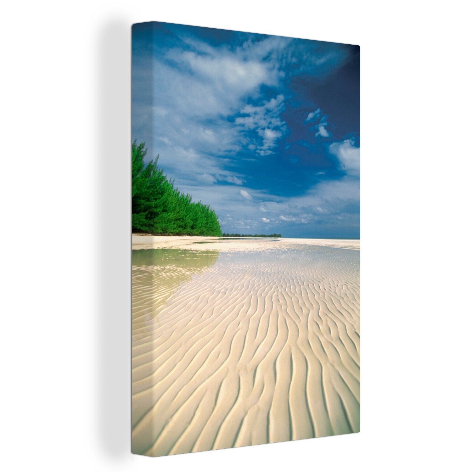 OneMillionCanvasses® Leinwandbild (1 St), und Ein cm 20x30 inkl. Strand Lucayan Zackenaufhänger, bespannt fertig im tropischer außergewöhnlich National, Leinwandbild Gemälde, weißer