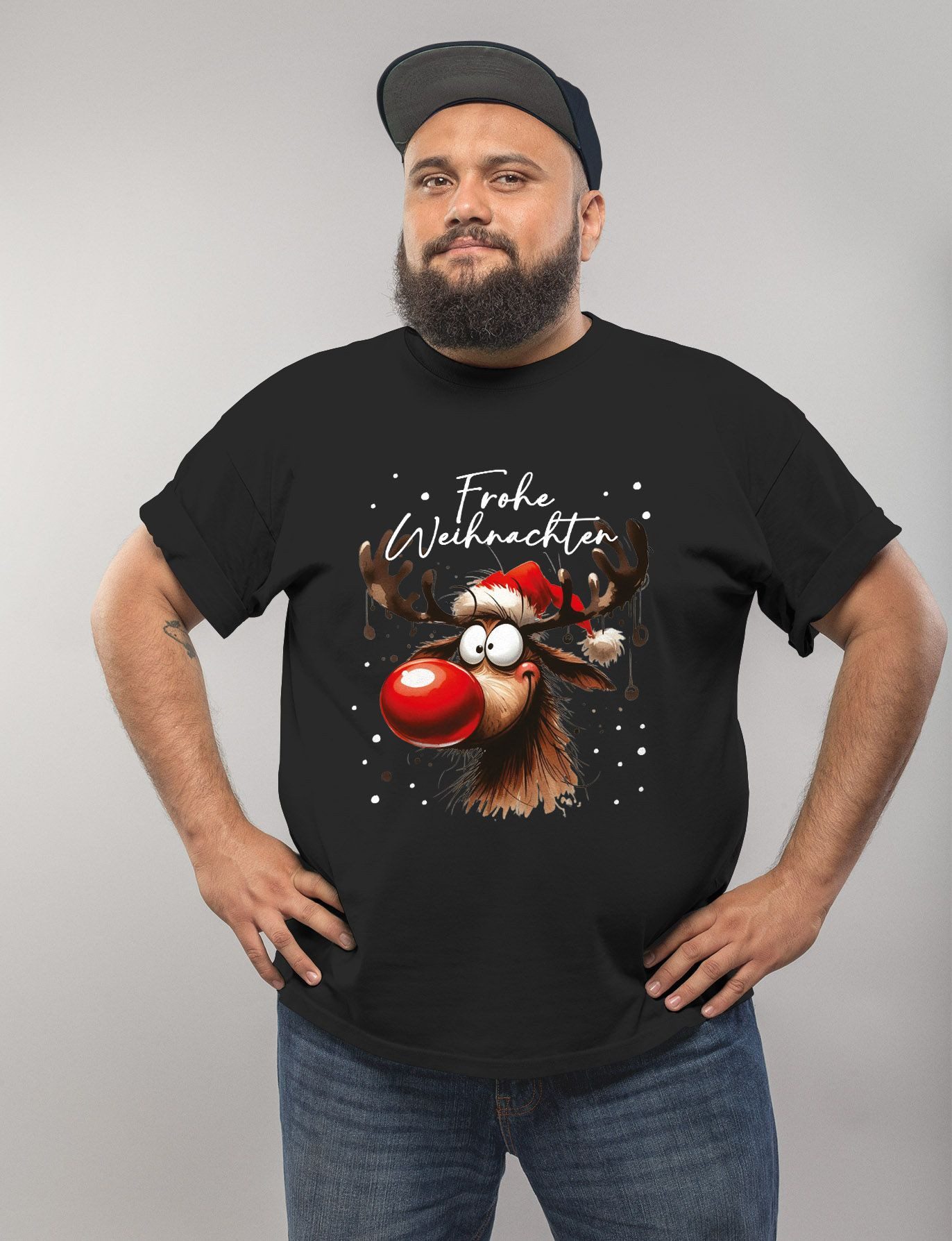 MoonWorks Print-Shirt Herren T-Shirt Weihnachten Printshirt Rentier Rudolf günstig online kaufen