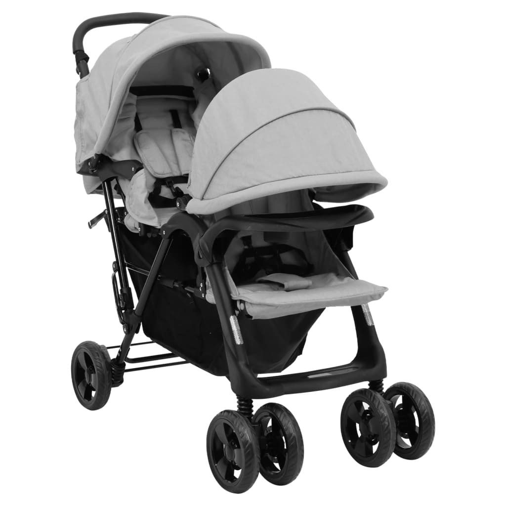 Kombi-Kinderwagen Kinderwagen Kinderkarre Buggy Zwillings-Geschwisterwagen Hellgrau Stah