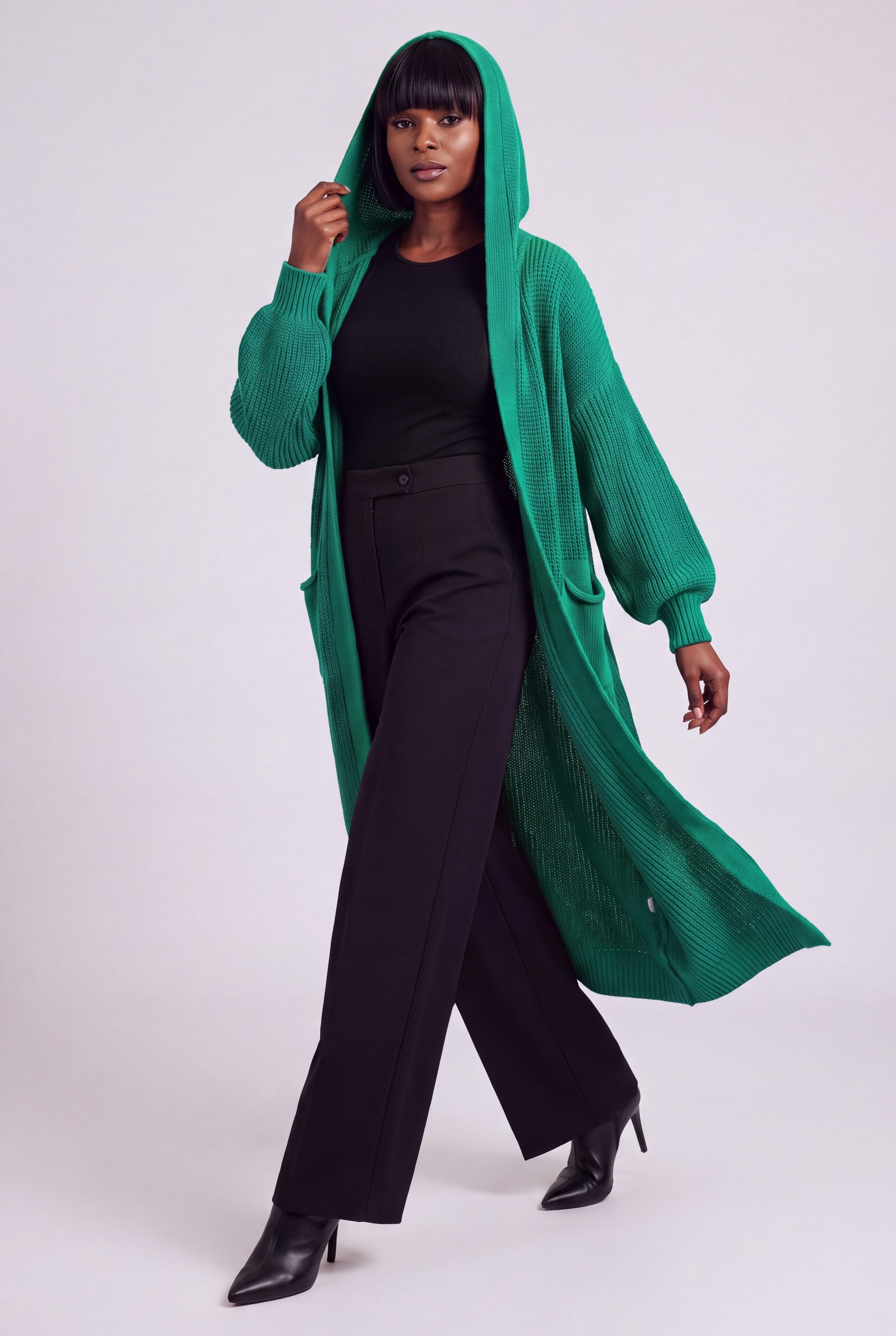 YC Fashion & Style Longstrickjacke mit Kapuze – Oversize Cardigan mit Ballonärmeln (1-tlg) in Unifarbe