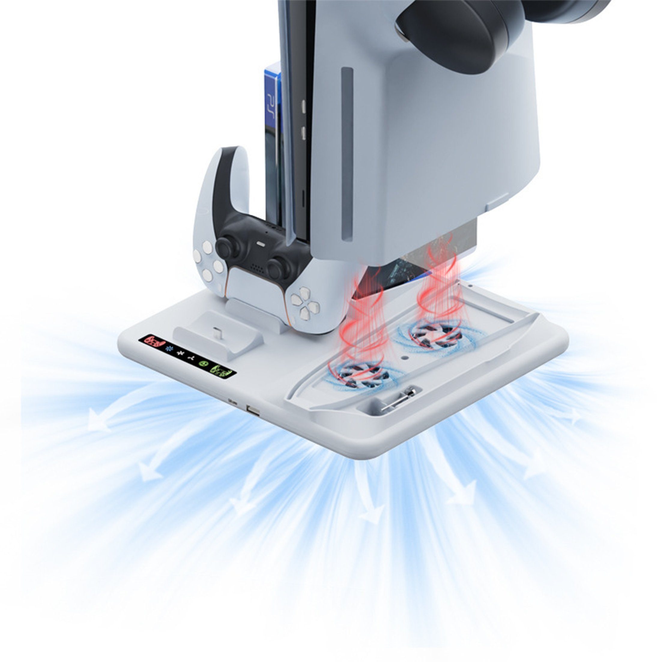 feinlux PS5-Gamepad-Multifunktions-Lüfterbasis Controller (Set, Stromausfall-Erinnerungsfunktion)