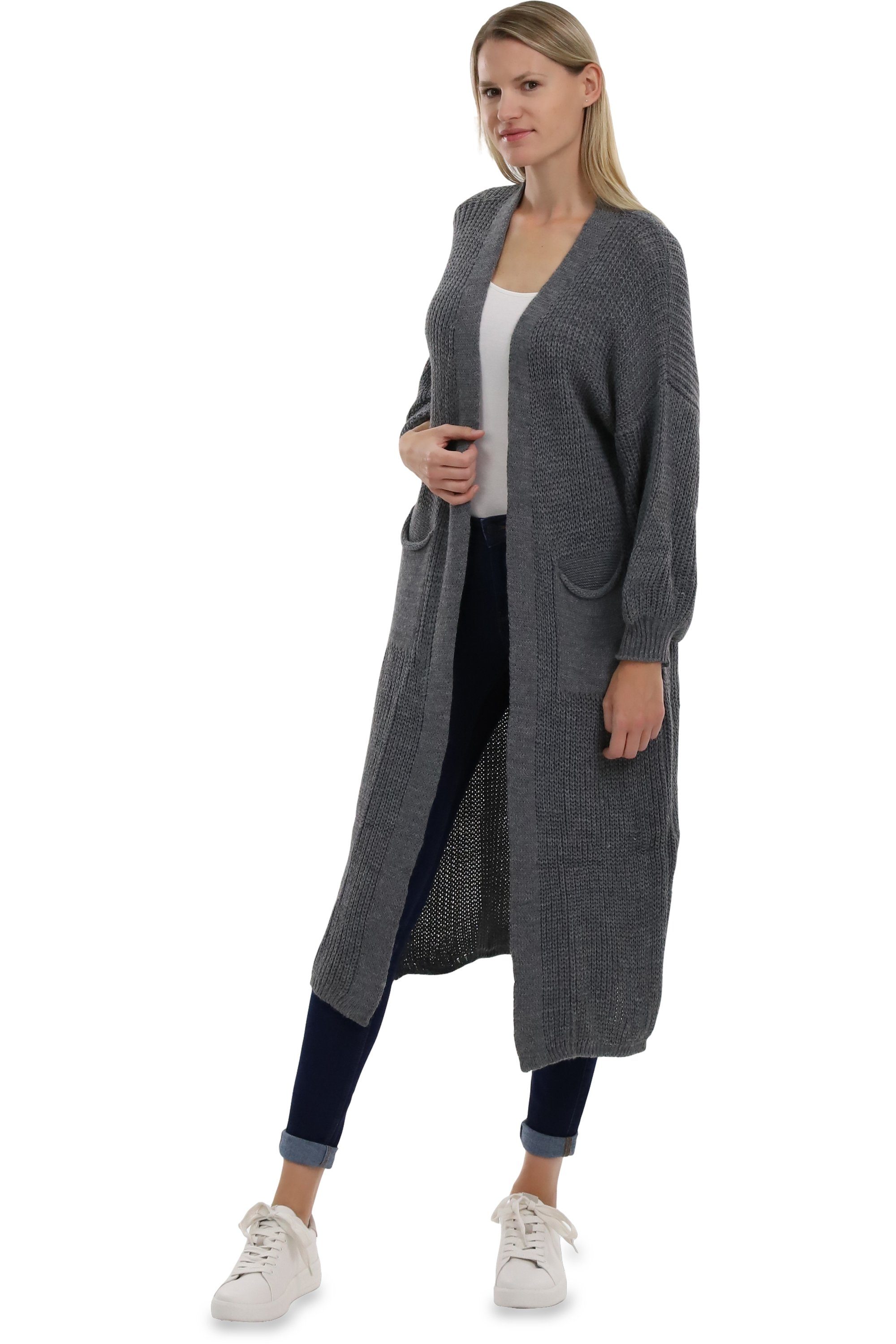 malito more than fashion Longstrickjacke malito Damen Strickmantel, schicker Cardigan, moderne Wollmantel, offene lange Strickjacke in Grobstrick-Optik