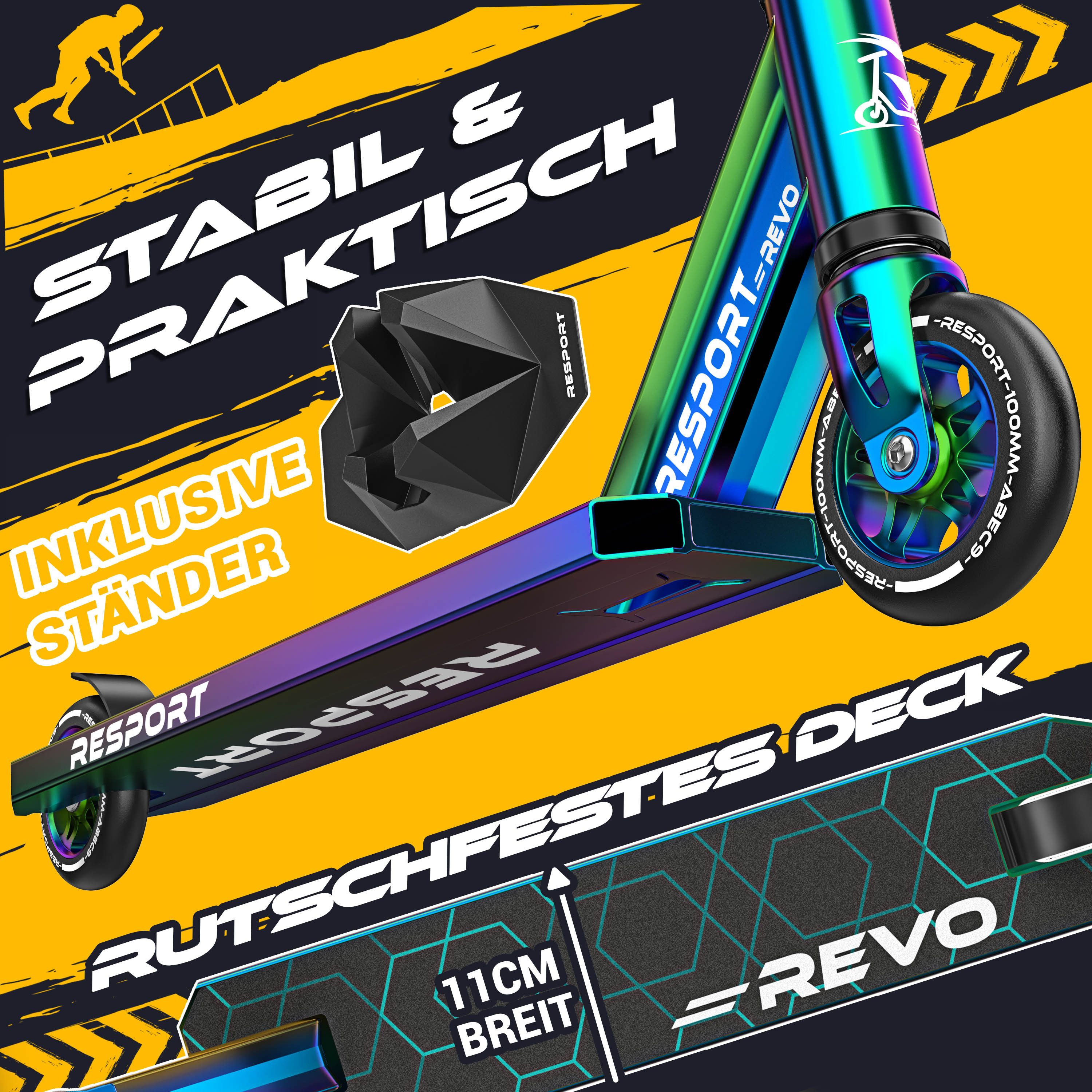RE:SPORT Cityroller RE:SPORT® Revo Stunt Scooter inkl. Ständer ABEC 9 Kugellagern 100mm, (Stuntscooter Kickscooter ABEC 9 Kugellager Trickroller, mit Ständer Pr – Bild 3 von 5