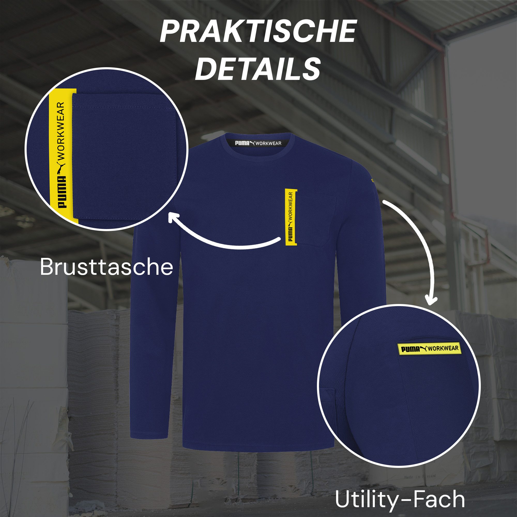 PUMA Workwear Longsleeve ADVANCED Langarm Shirt Herren mit Utility Fach am Oberarm Robustes und atmungsaktives Gewebe - Für Handwerk und Logistik – Bild 3 von 5