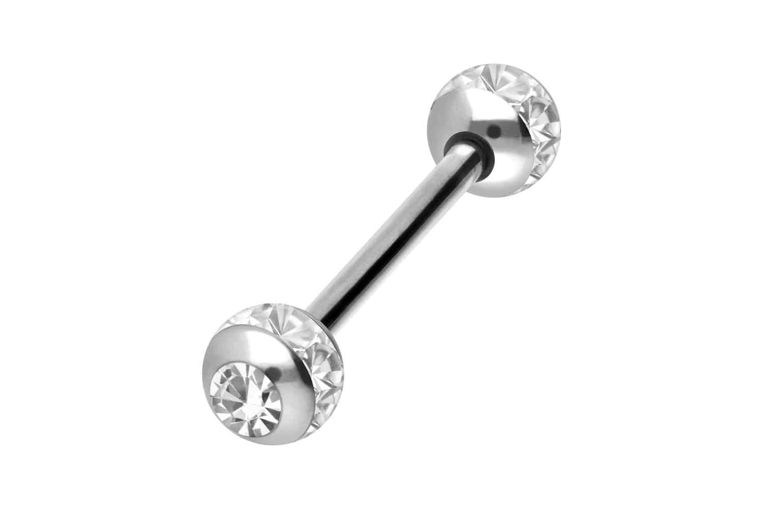PIERCINGLINE Brustwarzenpiercing Chirurgenstahl Barbell EPOXY-RING-KUGELN + KRISTALLE (Barbells, 1-tlg)