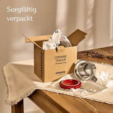 Cosumy Teeglas Teetasse mit Sieb und Deckel 500ml - Jumbotasse, Keramik, Hält Lange warm - 500 ml XXL Groß - Spülmaschinenfest