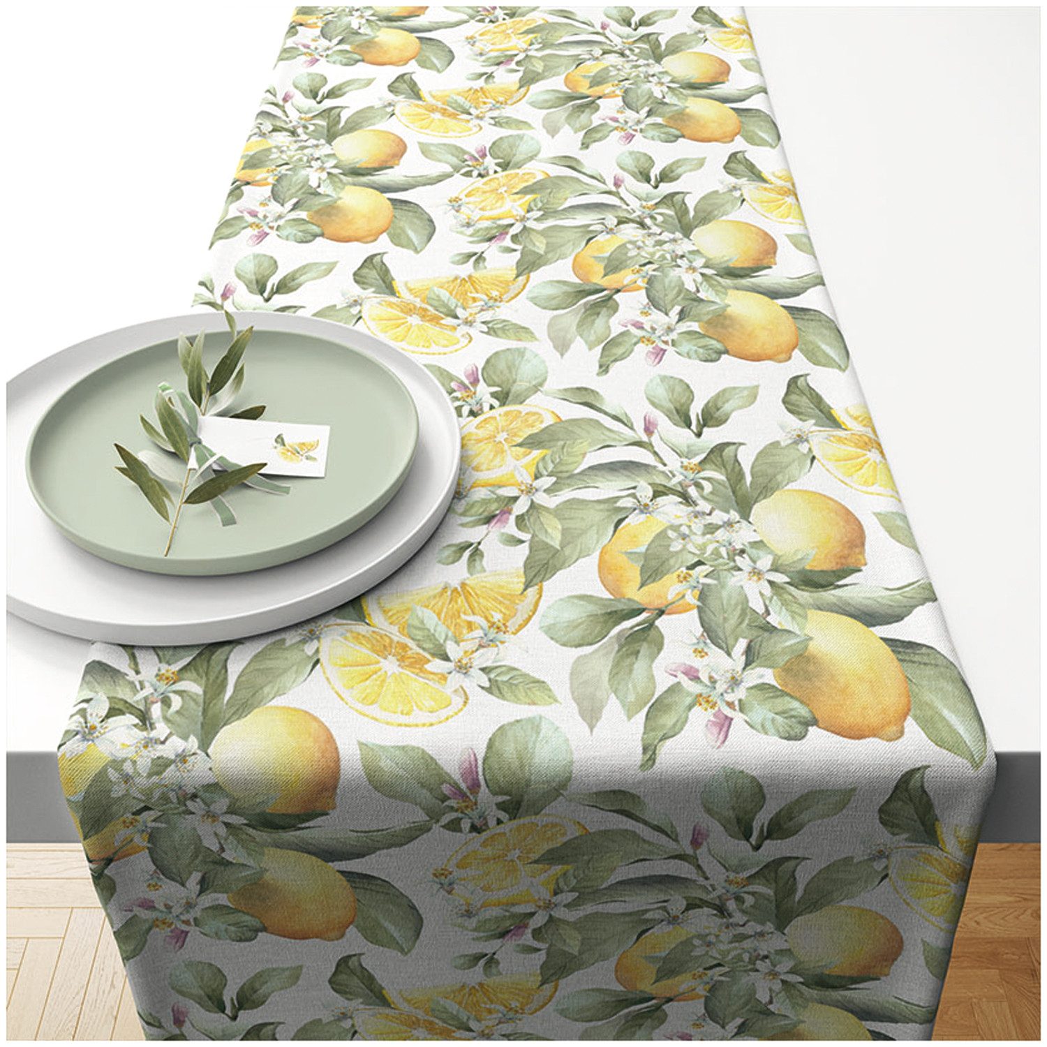 Ambiente® Tischläufer Limoni (1-tlg, 1-teilig), Tischläufer Tischdecke ca.40x150cm Baumwolle
