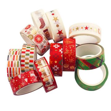 Lubgitsr Klebeband Weihnachts Washi Klebeband,12 Rollen Washi-Klebeband Dekoratives (12-St)