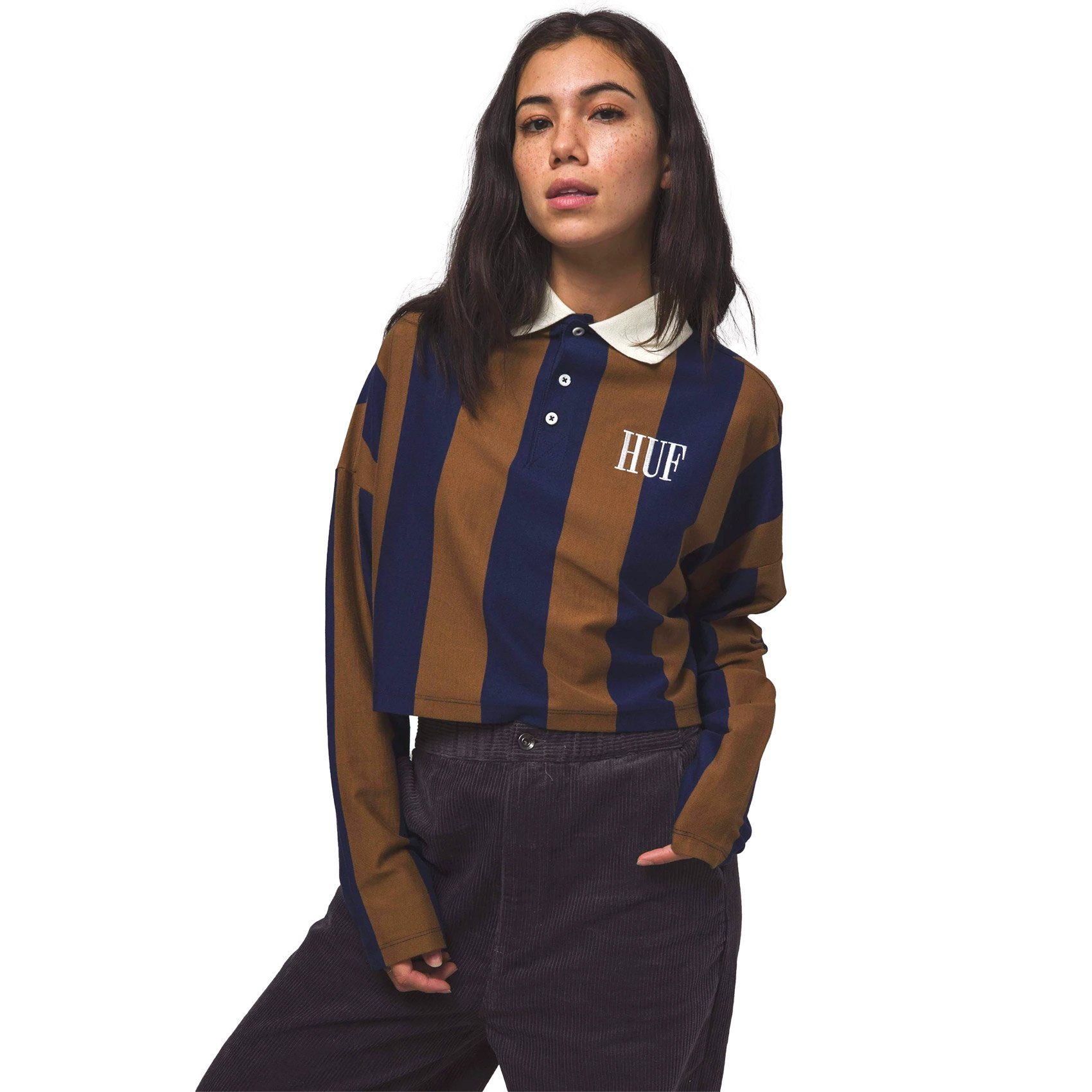 Damen Shirts HUF Langarm-Poloshirt Marka Crop L/S Polo - toffee