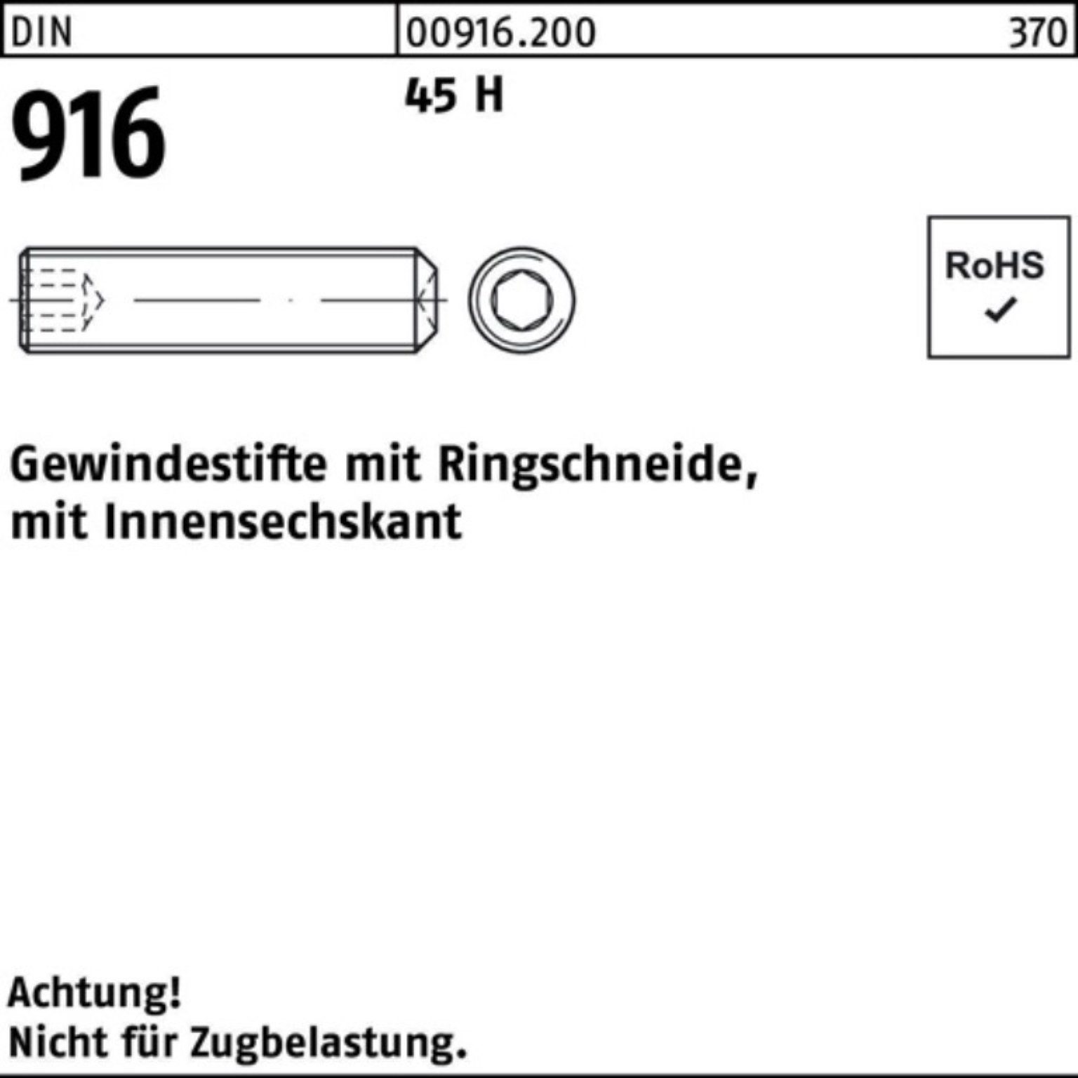 Reyher Gewindebolzen 200er Pack Gewindestift DIN 916 Ringschn./Innen-6kt M10x 16 45 H 200 S | Gewindestangen