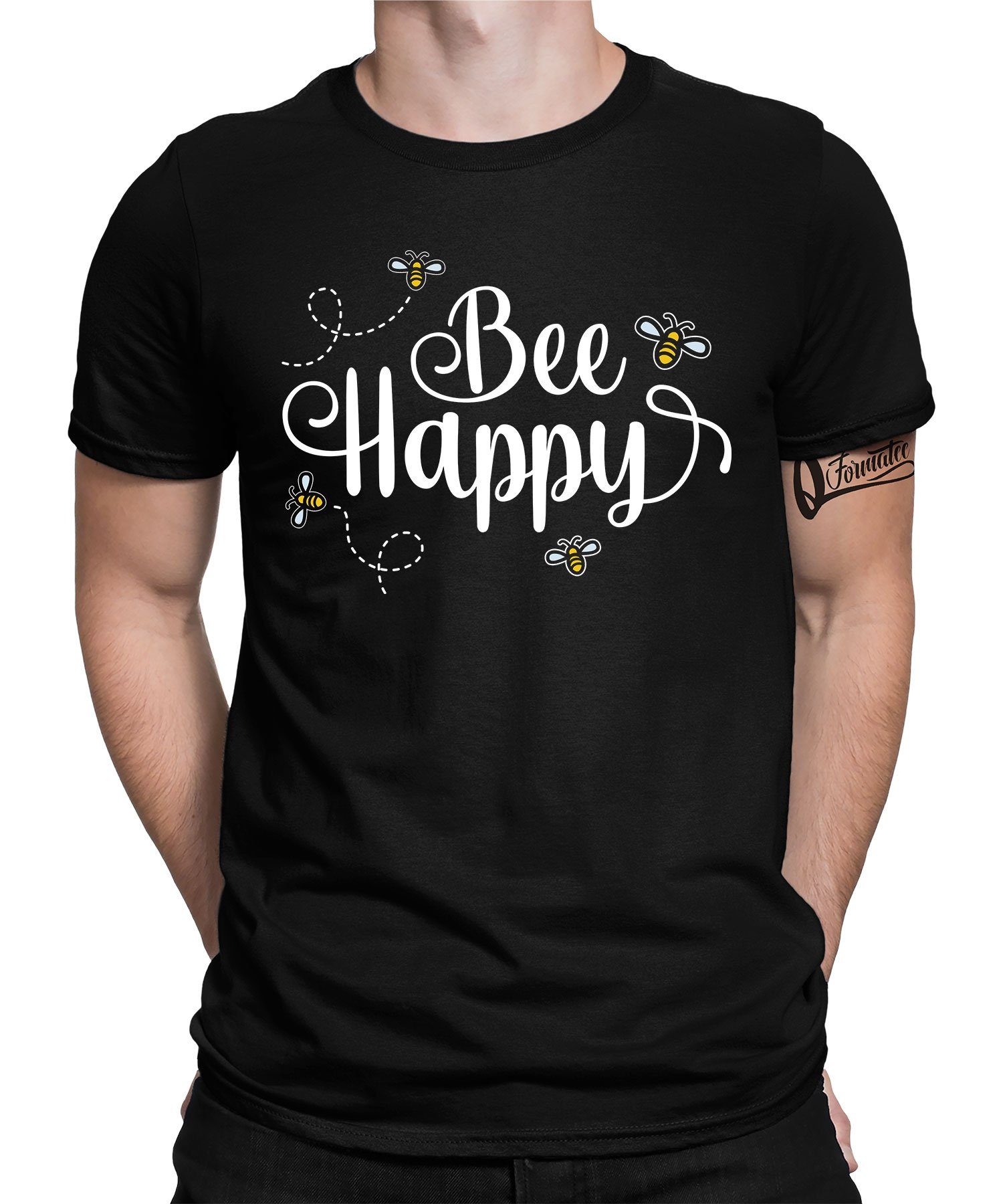 - Bee Quattro (1-tlg) Biene Herren Happy Schwarz Kurzarmshirt Imker T-Shirt Formatee Honig