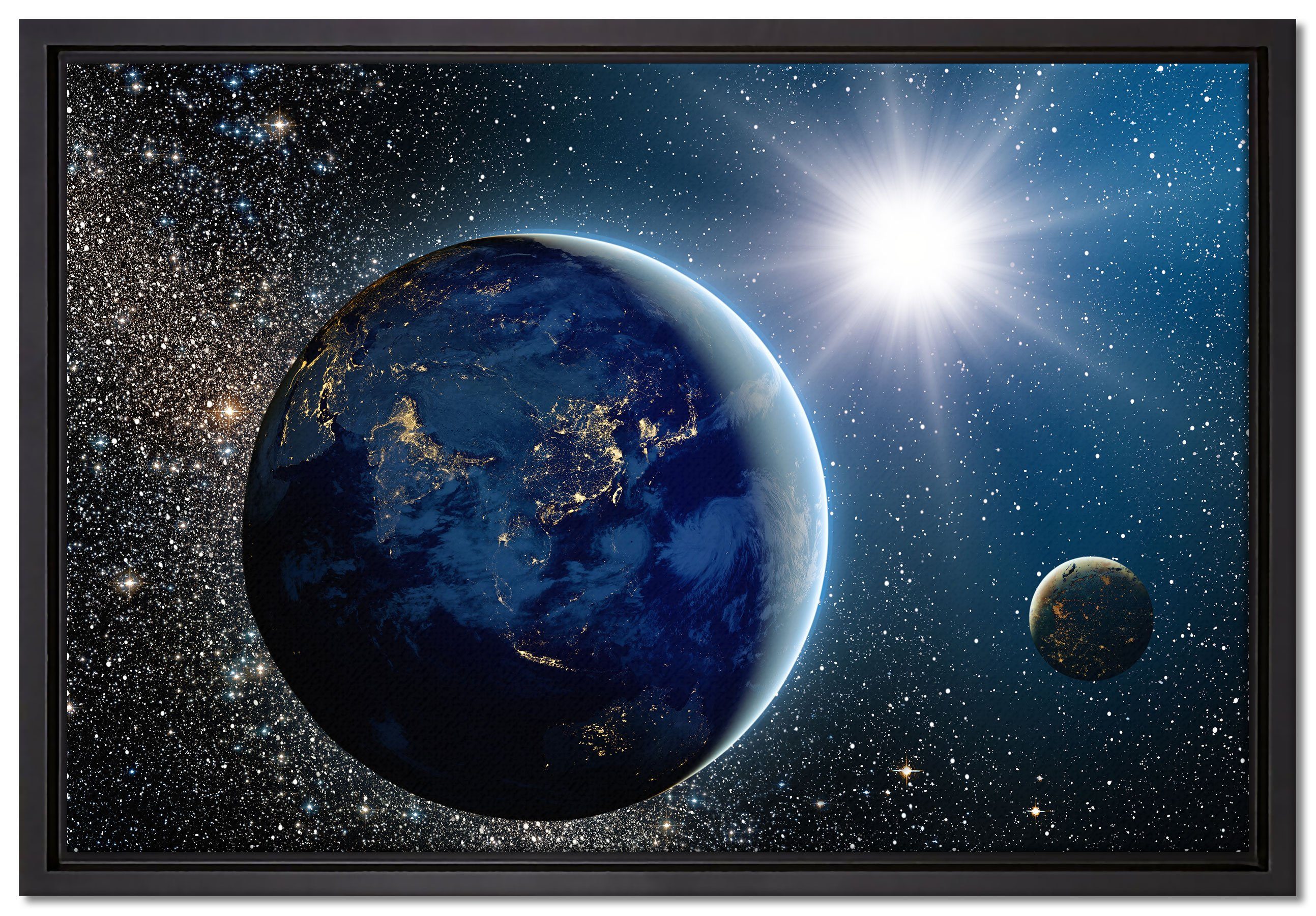 Pixxprint Leinwandbild Erde im Weltall, Wanddekoration (1 St), Leinwandbild fertig bespannt, in einem Schattenfugen-Bilderrahmen gefasst, inkl. Zackenaufhänger