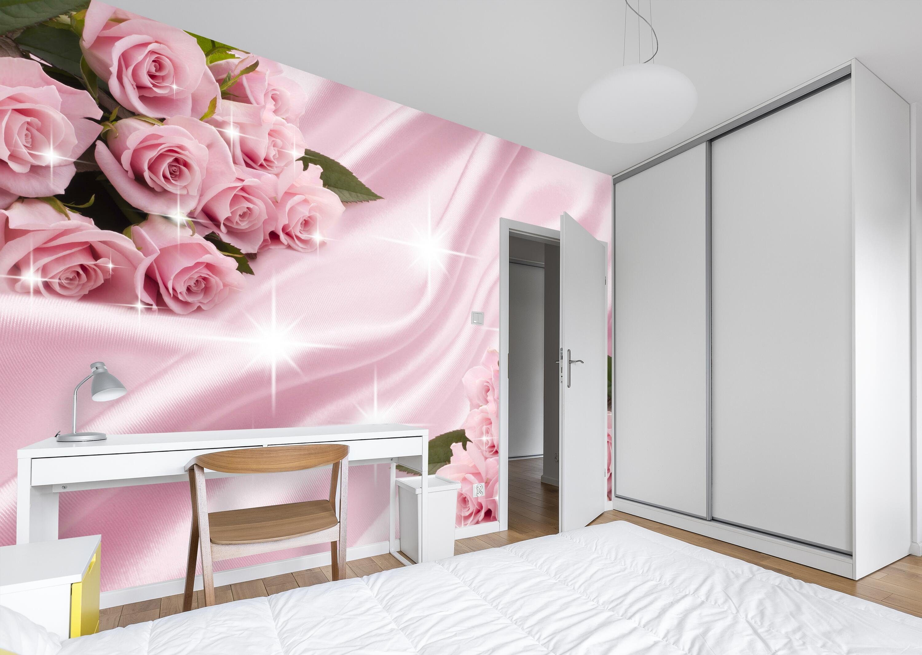 matt, rosa wandmotiv24 Wandtapete, Motivtapete, glatt, Rosen Rosenblüten, Fototapete Vliestapete