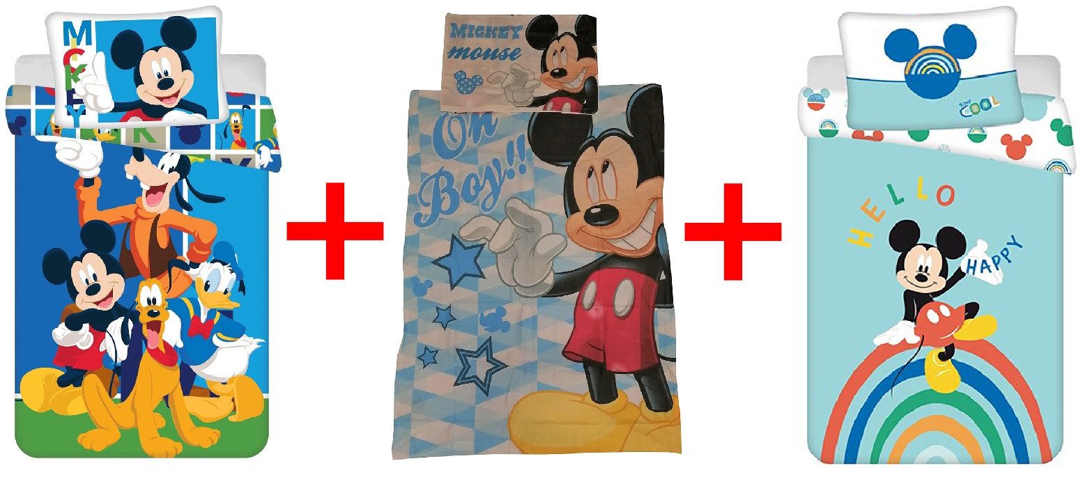 Disney Kinderbettwäsche Disney Micky Maus Donald Duck 100x135cm 3er-Bettwäsche-Set, Renforcé, 2 teilig, 100% Baumwolle, langlebiges Material