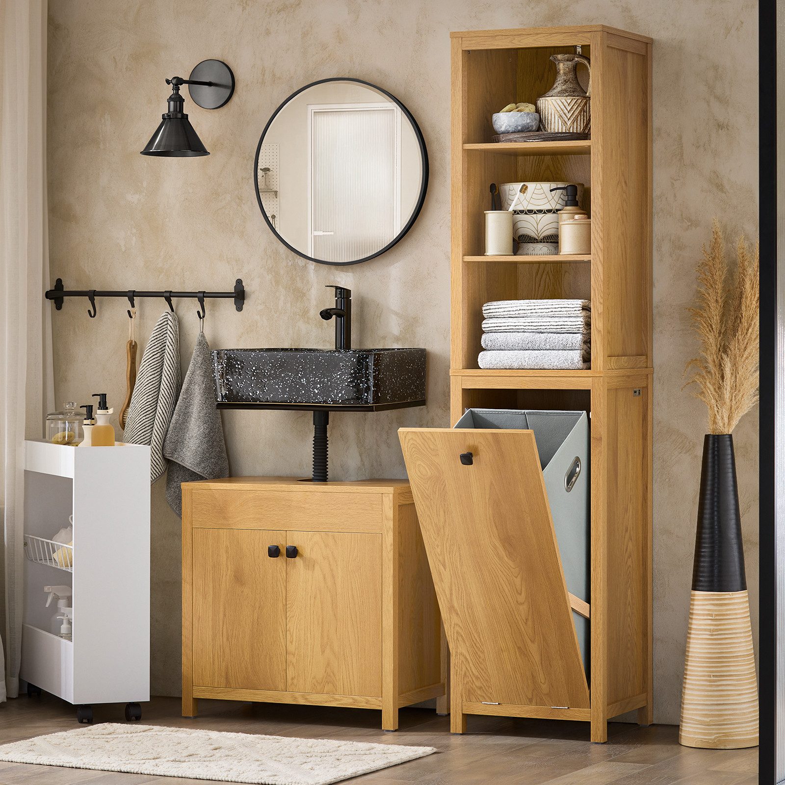 SoBuy Hochschrank BZR95 Badezimmerschrank mit Wäschesack günstig online kaufen