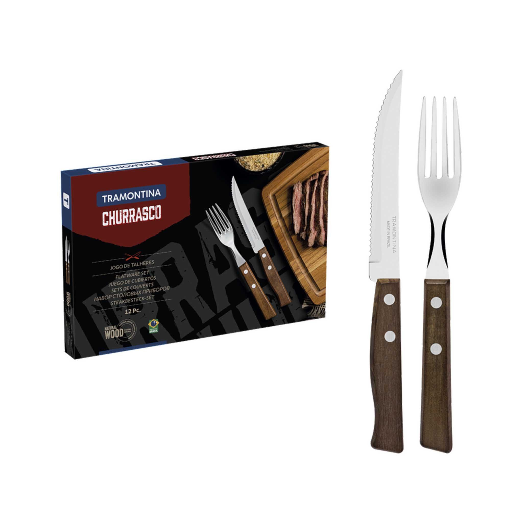 Tramontina Столовые приборы для стейков TRADICIONAL Steak-/Pizzabesteck - Holzgriff (12-tlg), 6 Personen, Edelstahl, 12-teiliges Set, rostfreier Edelstahl, Holzgriff