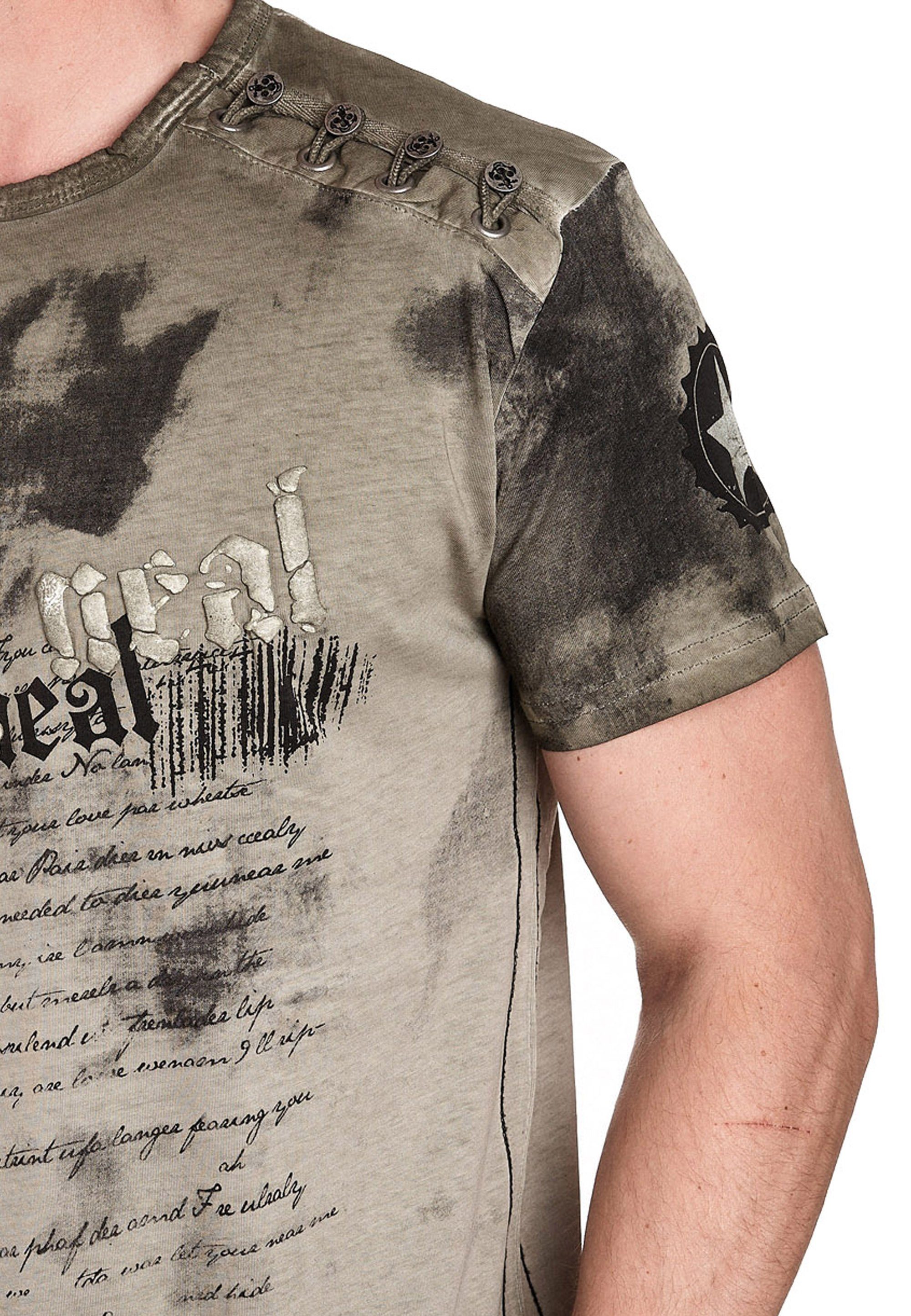 Rusty Neal T-Shirt in Batik-Design tollem khaki