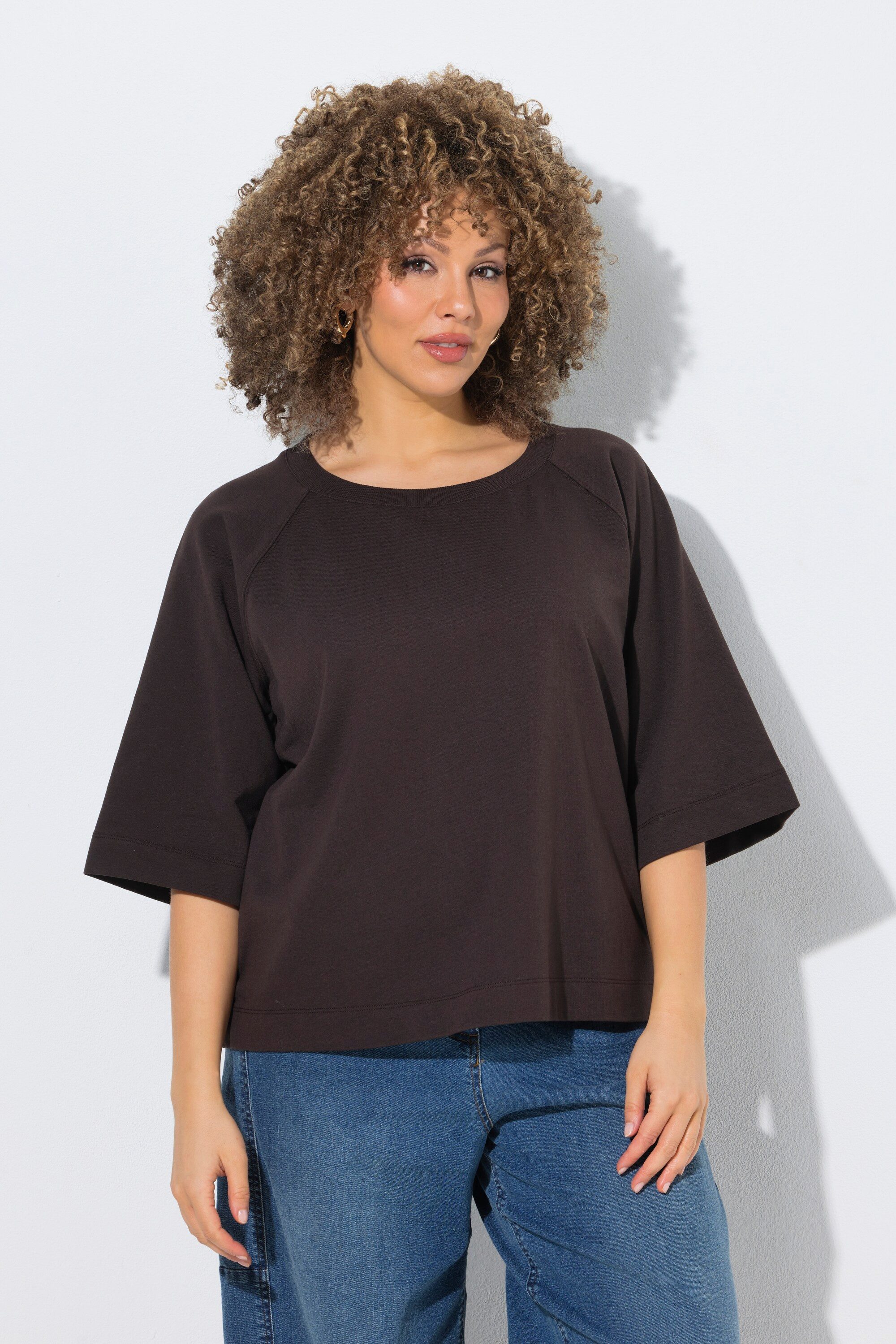 Ulla Popken Sweatshirt Sweatshirt Boxy Fit Rundhals Raglan-Halbarm