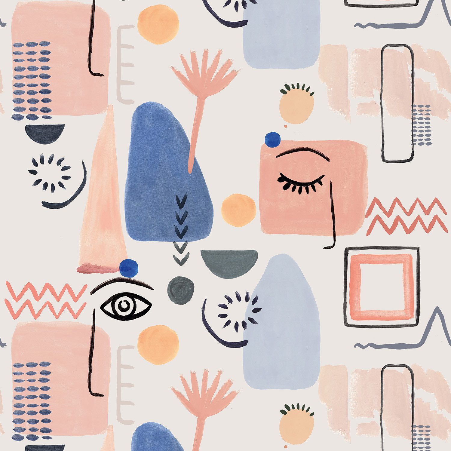 Rasch Fototapete Fantasy in Blau, Roomblush - RB249 - 2,80m x 2,00m, glatt, abstrakt, gemustert, grafisch, mehrfarbig, kunst, geometrisch, (1 Rolle, 1 St)