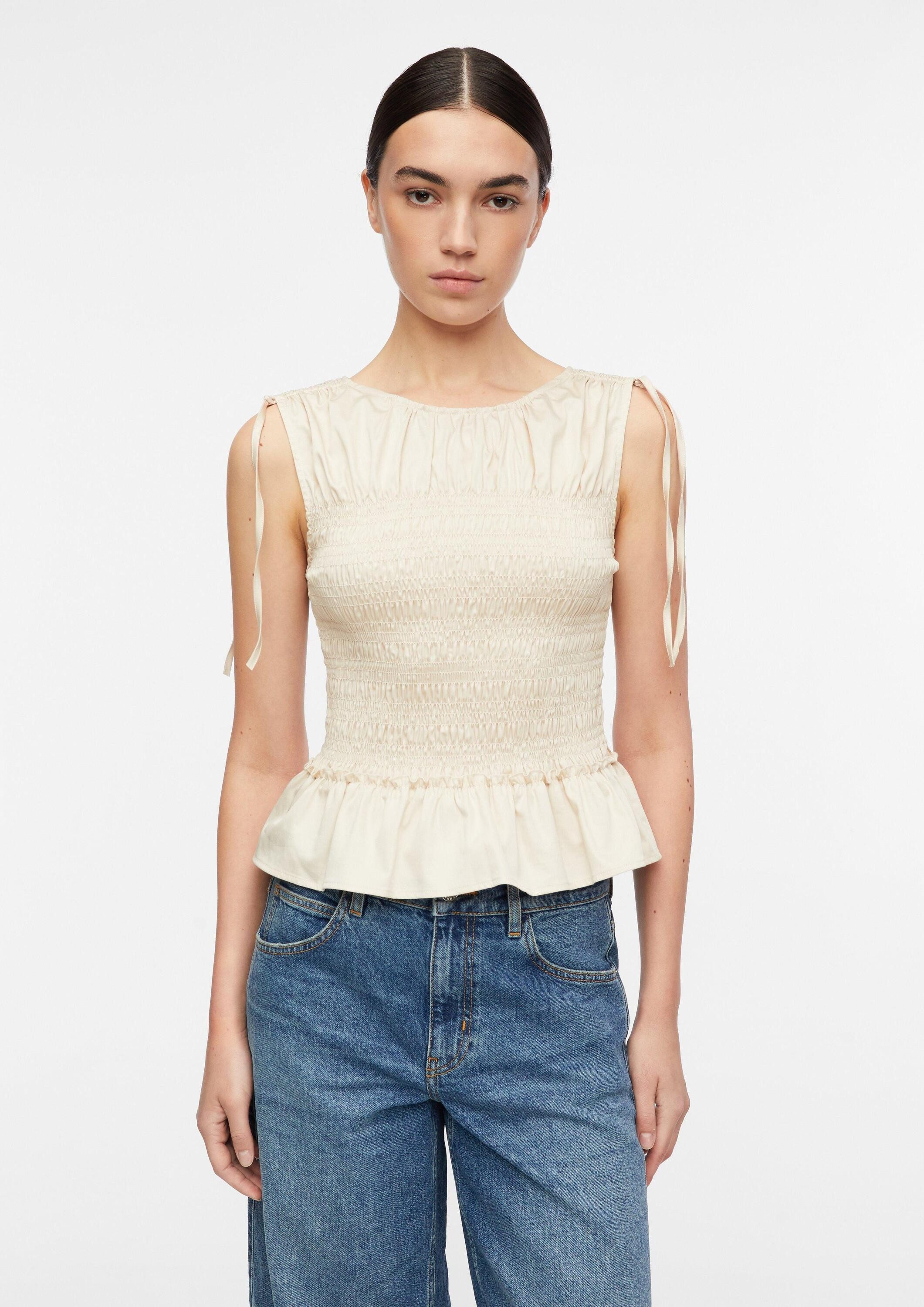 comma Blusentop Bluse Gesmoktes Top mit Volants