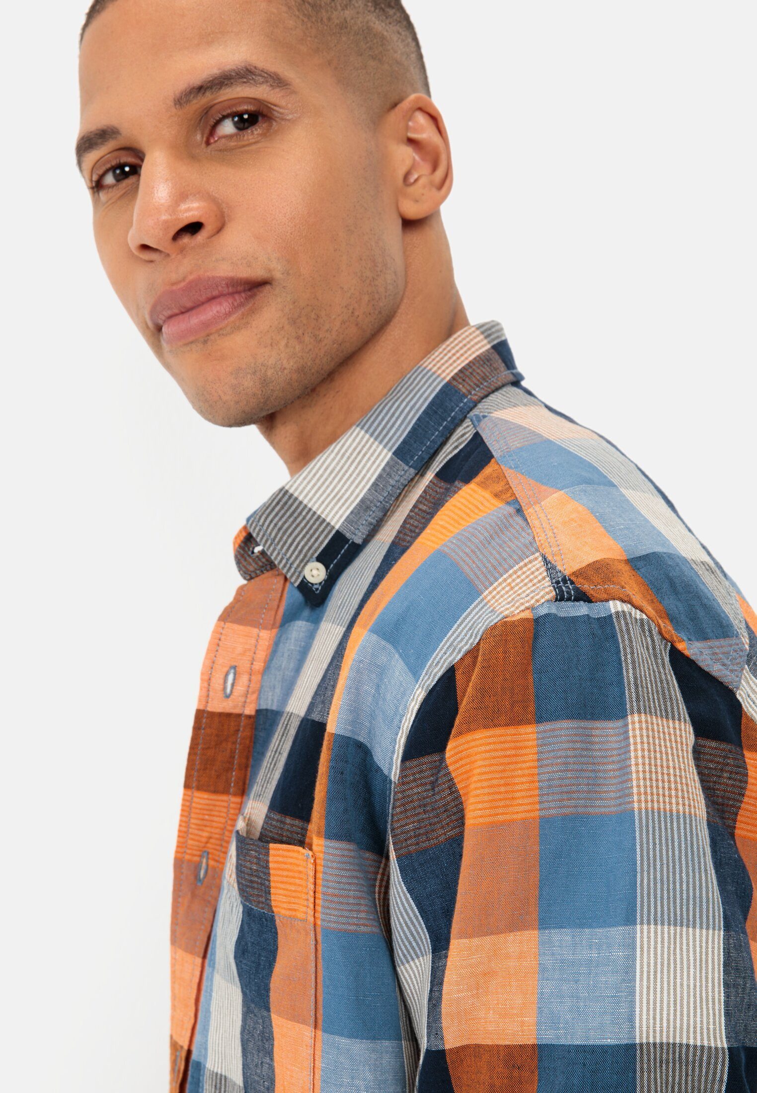camel active Kurzarmhemd aus Leinenmix Kurzarm Button-Down Button-Down