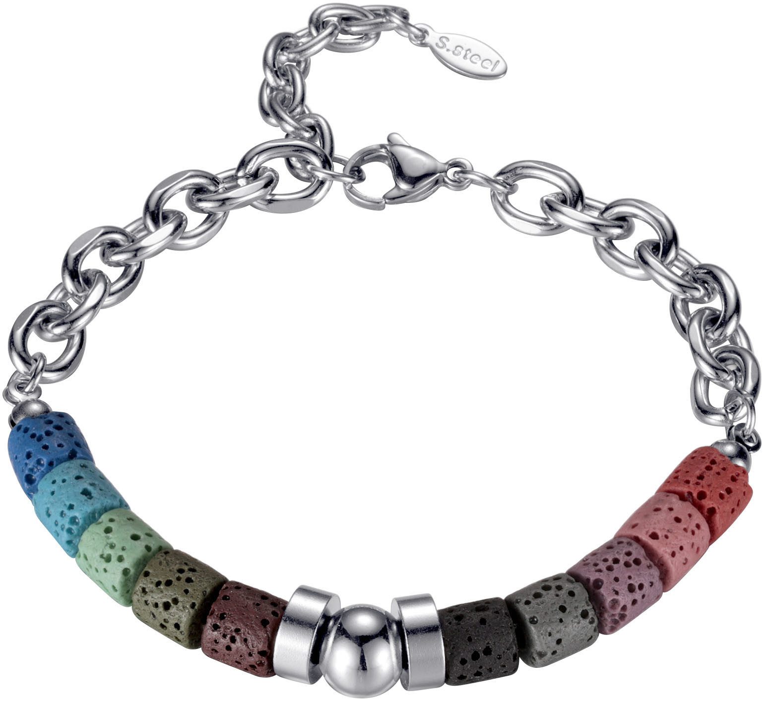 Firetti Armband Schmuck Geschenk Edelstahl Armschmuck Ankerkettengliederung, mit Lavastein