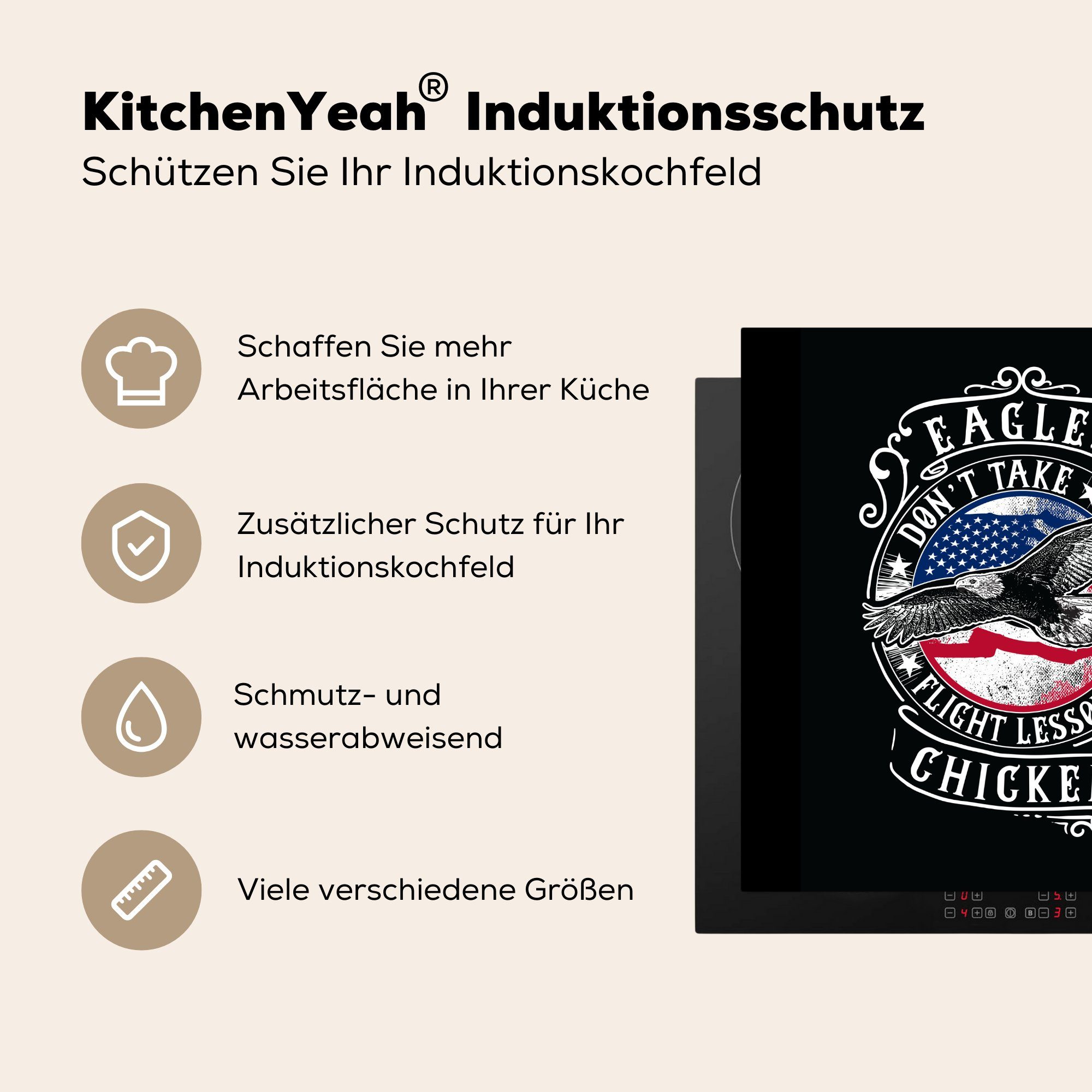 - Vogel - Arbeitsplatte tlg), für Ceranfeldabdeckung, MuchoWow Vinyl, Amerika küche Flagge Herdblende-/Abdeckplatte (1 78x78 - Retro, cm,