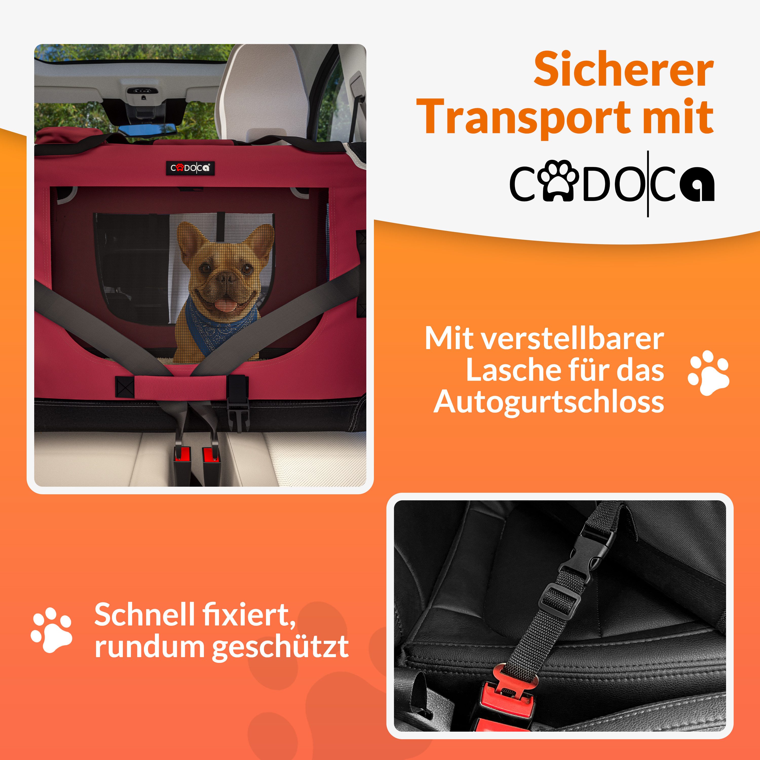 Cadoca Tiertransportbox, faltbar S 50x34x36cm Hundebox Hundetransportbox Dunkelrot