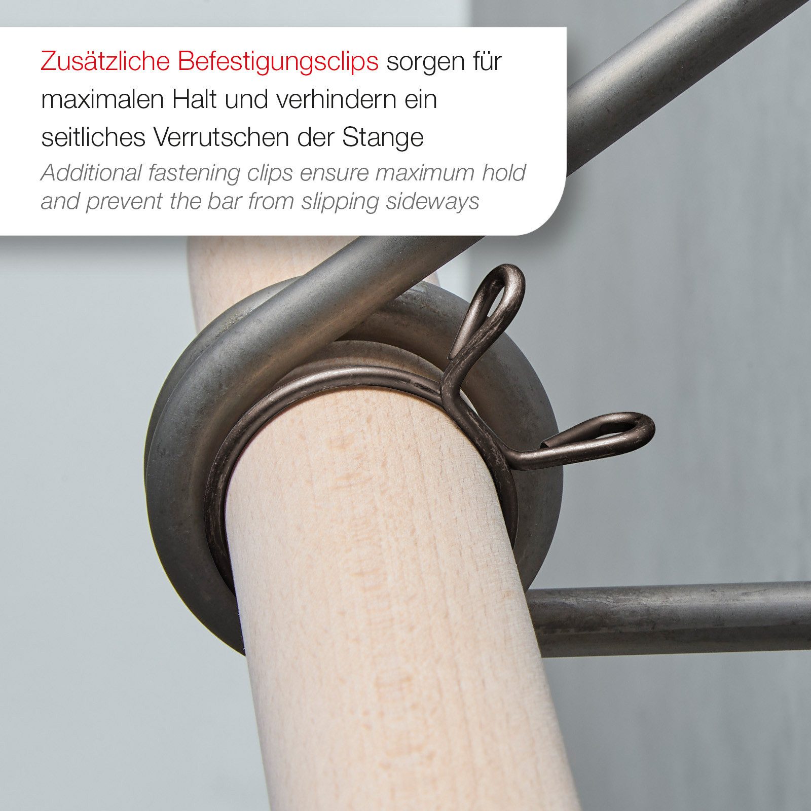 SO-TECH® Wandgarderobe 120 x 150 mm mit Ø 30 mm Kleiderstange aus Holz (Spar-Set, 1 St), Rohstahl lackiert mit 50 cm Garderobenstange aus Buche – Bild 3 von 5