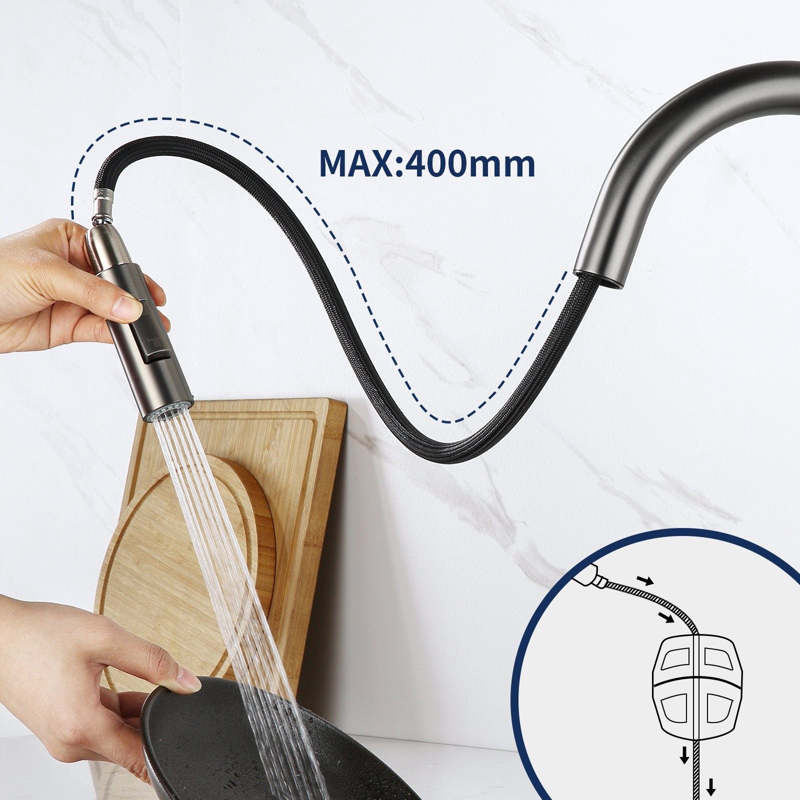 Ausziehbar Wasserhahn mit Grau Spültischarmatur Küchenarmatur Lonheo 360° Küchenarmatur