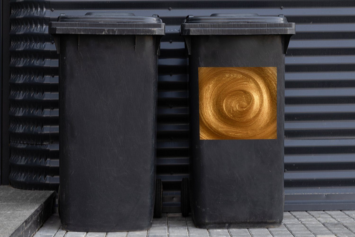 Ein Container, Wandsticker MuchoWow in Mülltonne, goldener Wirbel Farbe (1 St), Abfalbehälter Sticker, Mülleimer-aufkleber,