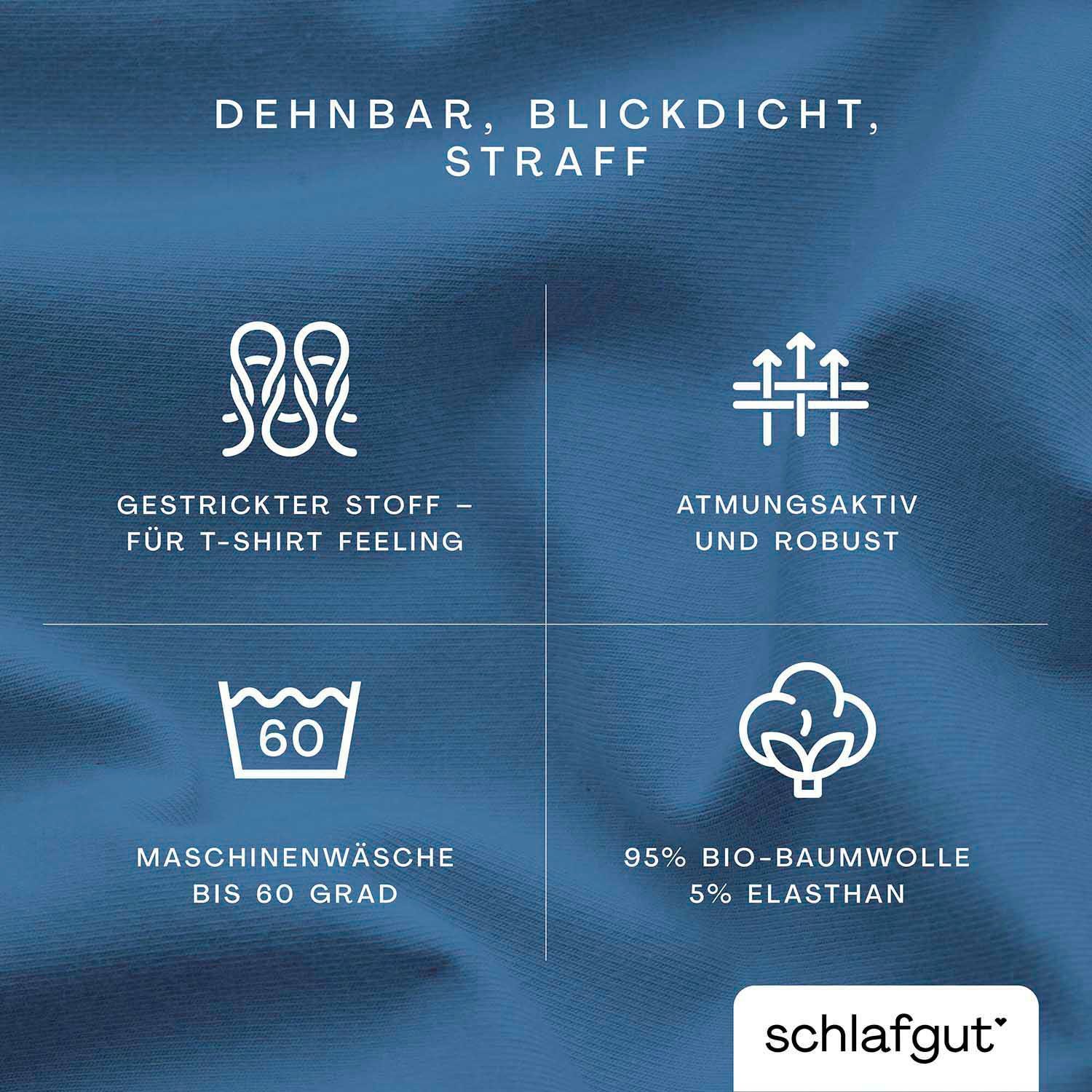 Schlafgut Spannbettlaken PURE Bio-Baumwolle mit Elasthan, 170 g/m², Bettlaken, Spannbetttuch, Jersey, Gummizug: rundum, (1 Stück), PREMIUM Laken für Matratzen bis 30cm Höhe, dehnbar blickdicht, straff