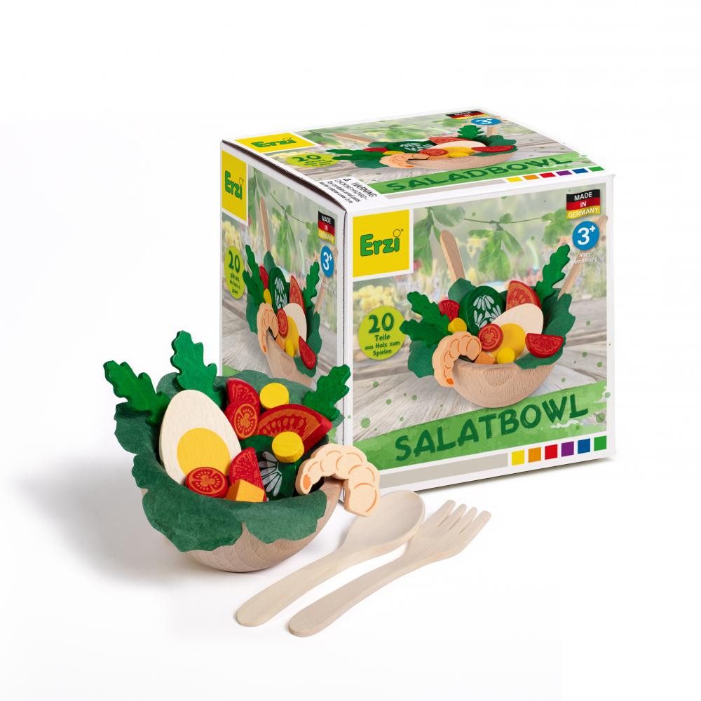 Erzi® Spiellebensmittel Sortierung Salat Bowl 20 Teile aus Holz, (Set, 20-tlg., 1), Made in Germany
