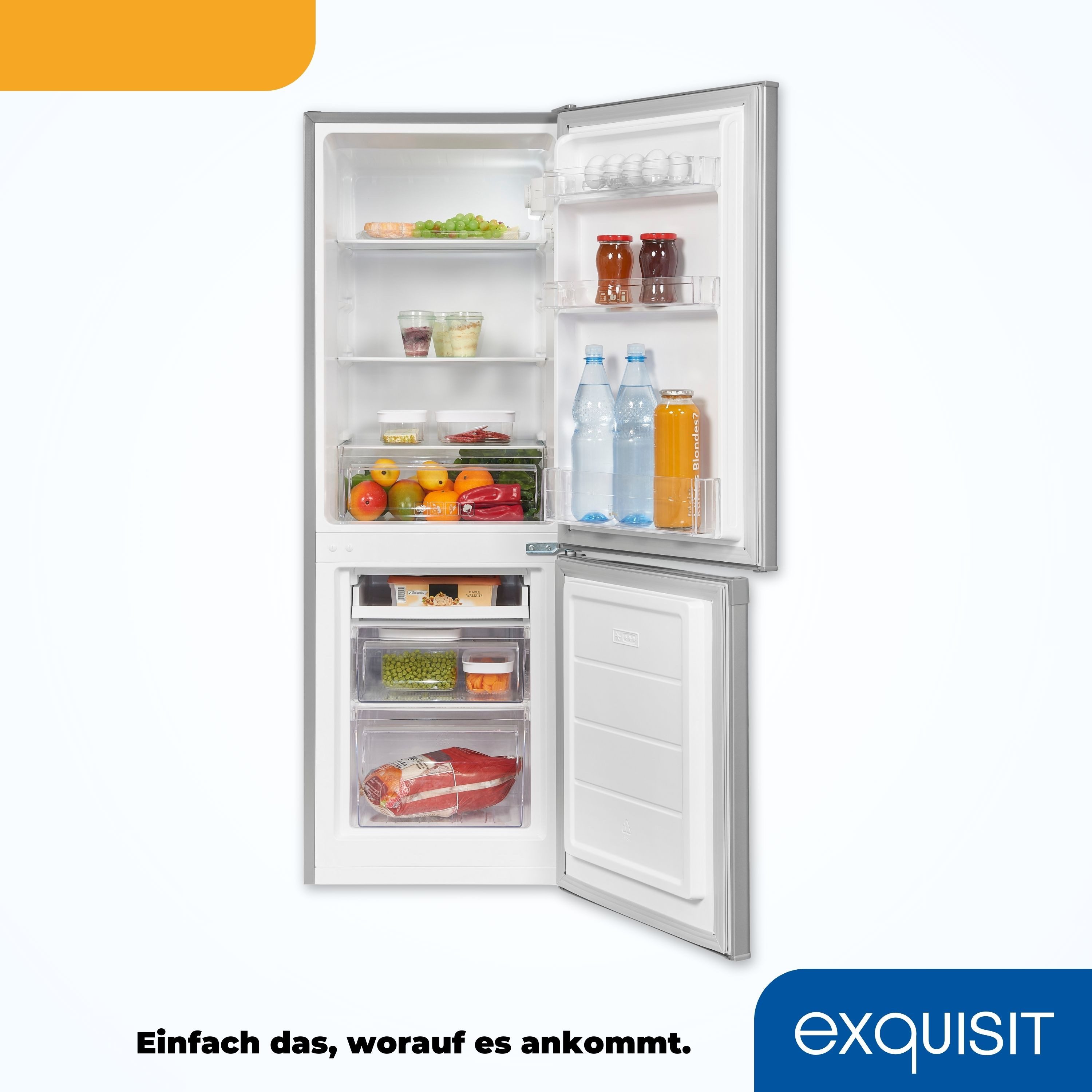 exquisit Kühl-/Gefrierkombination KGC232-60E-040E, 142,2 cm hoch, 50 cm breit, 173 L Volumen, 4 Sterne Gefrieren