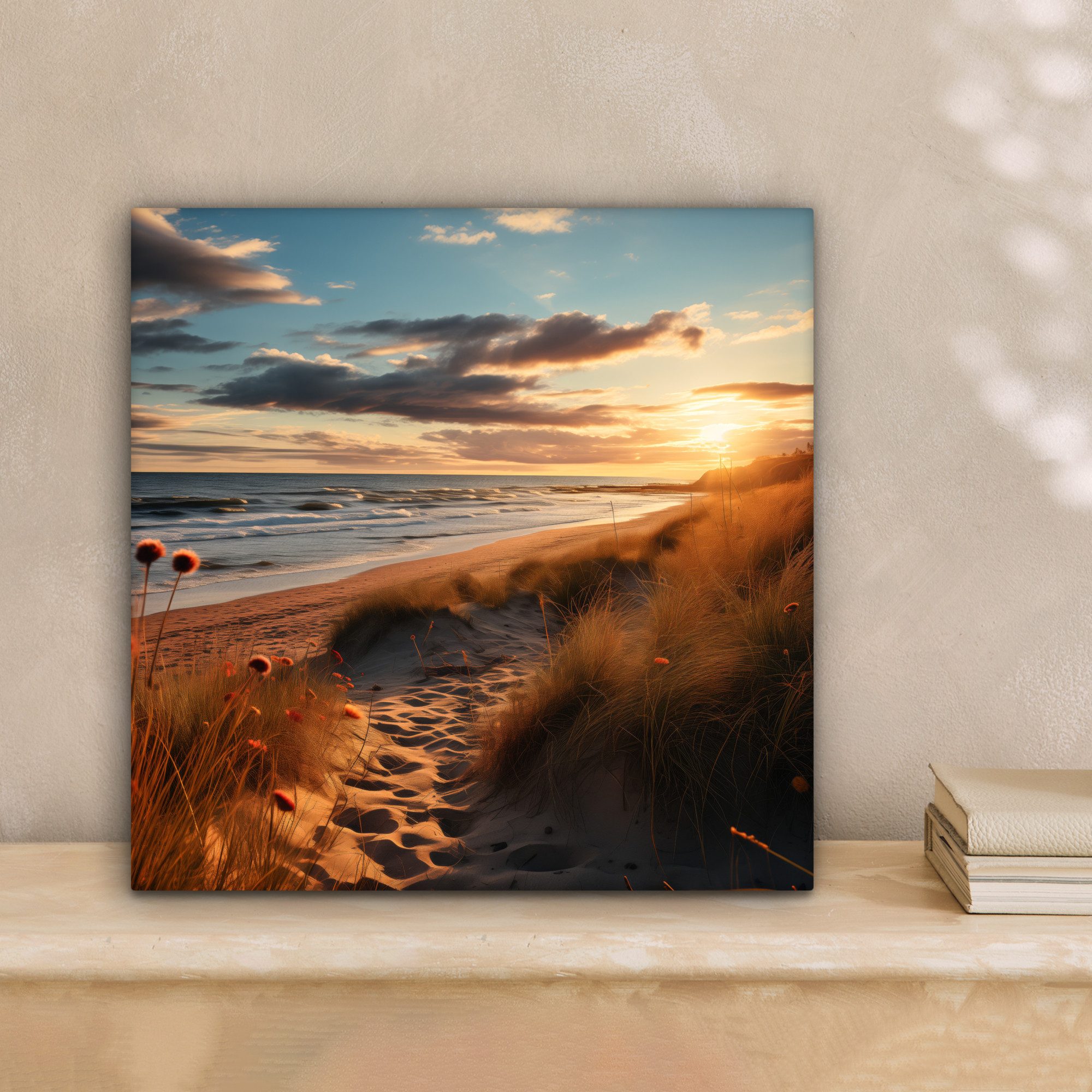 OneMillionCanvasses® Leinwandbild Strand - Sonnenuntergang - Dünen - Meer - günstig online kaufen