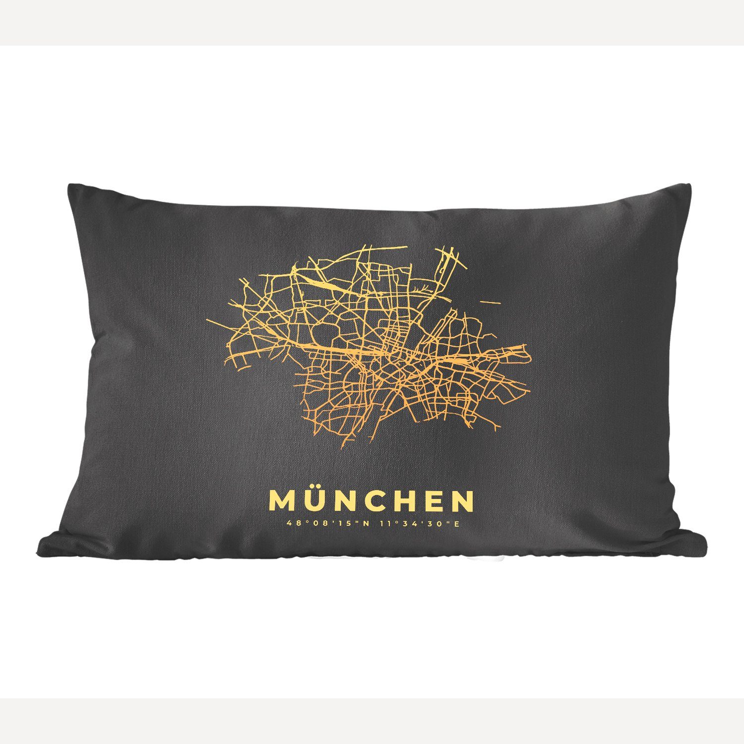 MuchoWow Dekokissen Gold - Karte - München - Stadtplan, Wohzimmer Dekoration, Zierkissen, Dekokissen mit Füllung, Schlafzimmer