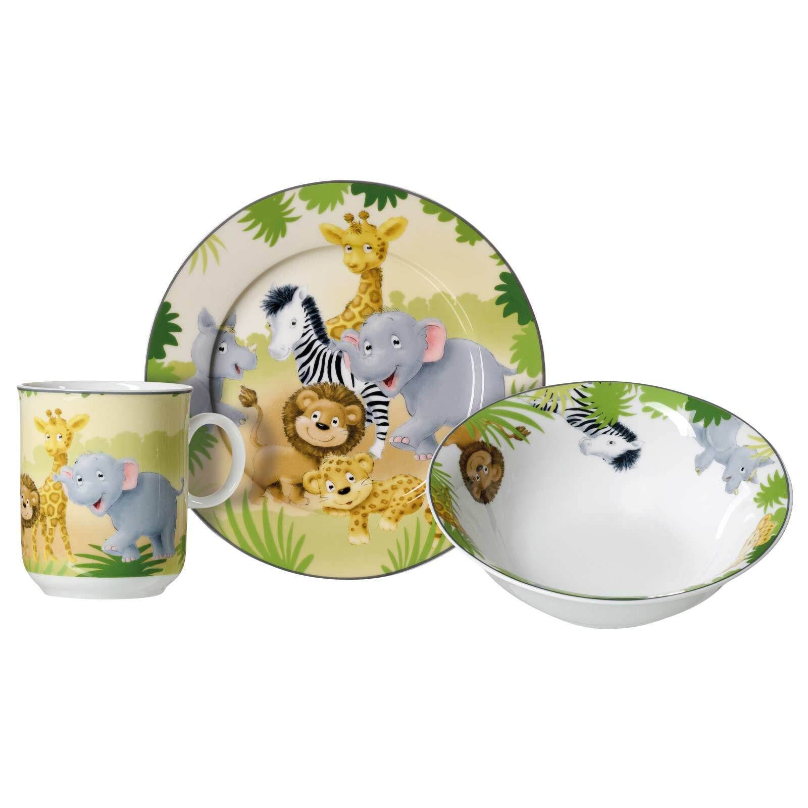 Ritzenhoff & Breker Kindergeschirr-Set Afrikatiere Kinderset 3-tlg. (3-tlg), Porzellan
