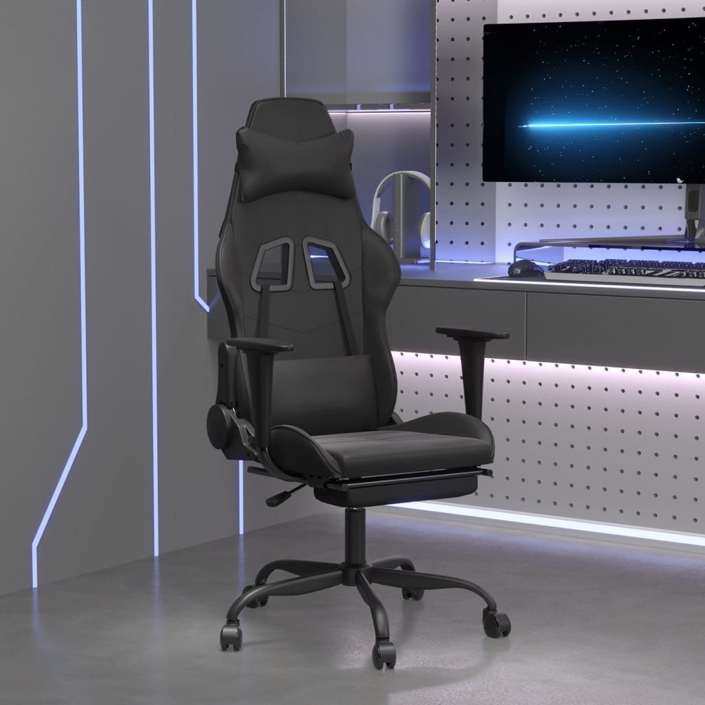 vidaXL Gaming-Stuhl Gaming-Stuhl mit Massage & Fußstütze Schwarz Kunstleder (1 St) Schwarz | Schwarz