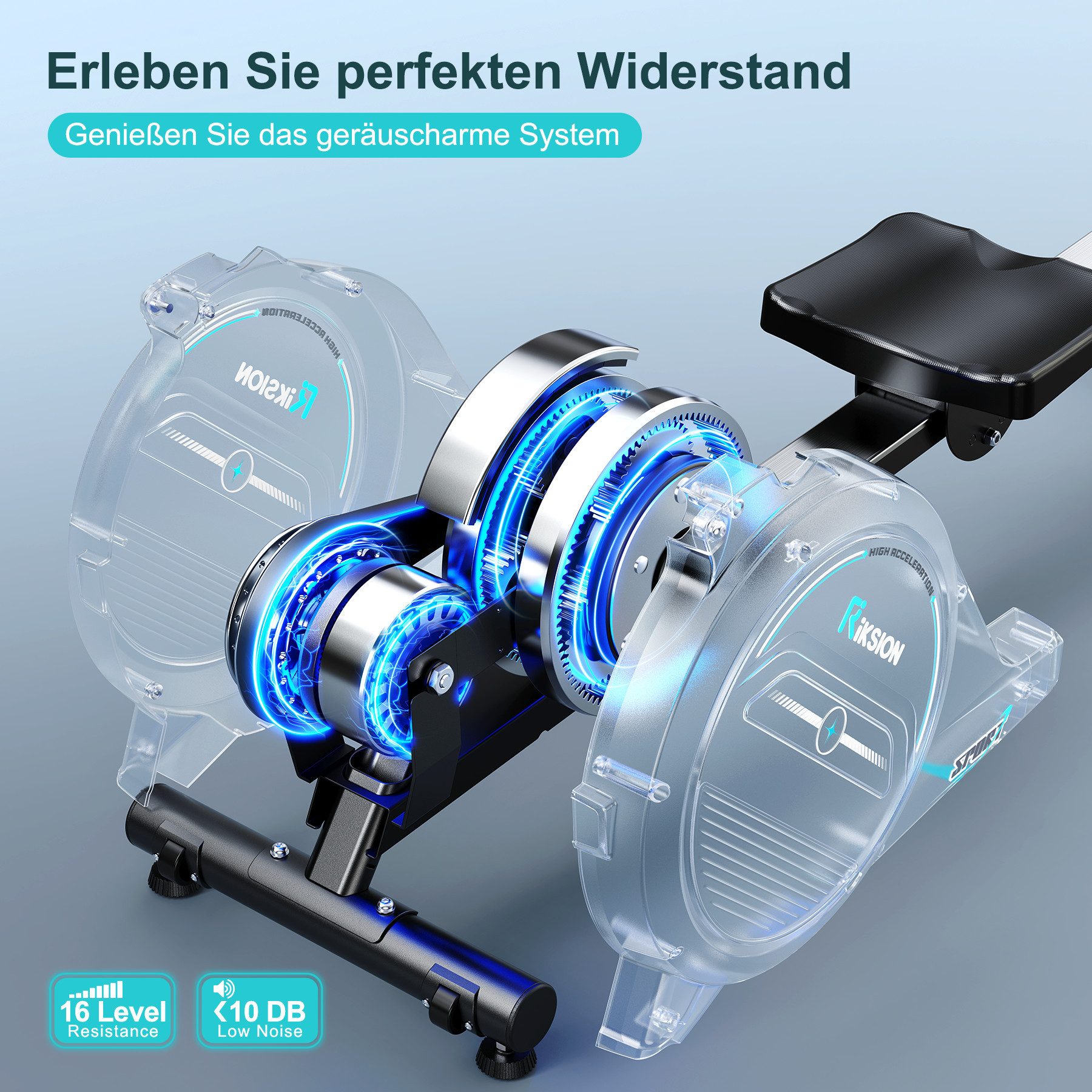 Riksion Rudergerät für Zuhause mit mit App, Rudergerät 16 Stufen Magnetwiderstand (1-tlg), Indoor-Gerät für das Home-Gym, 160 kg Kapazität mit LCD-Monitor