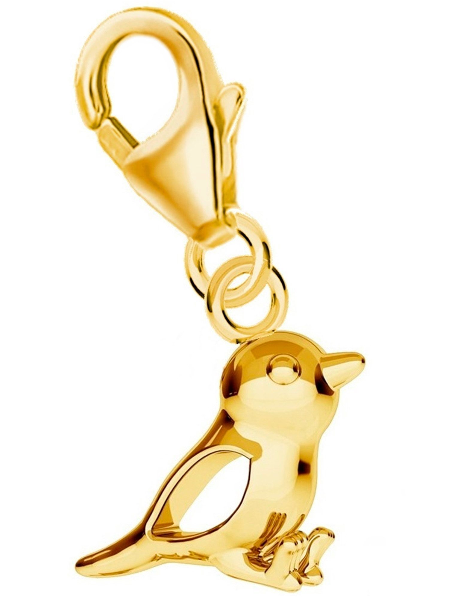 Goldene Hufeisen Charm-Einhänger kleiner Spatz Karabiner Charm Anhänger 925 Sterling-Silber (1 x Charm, inkl. Etui), für Gliederarmband oder Halskette