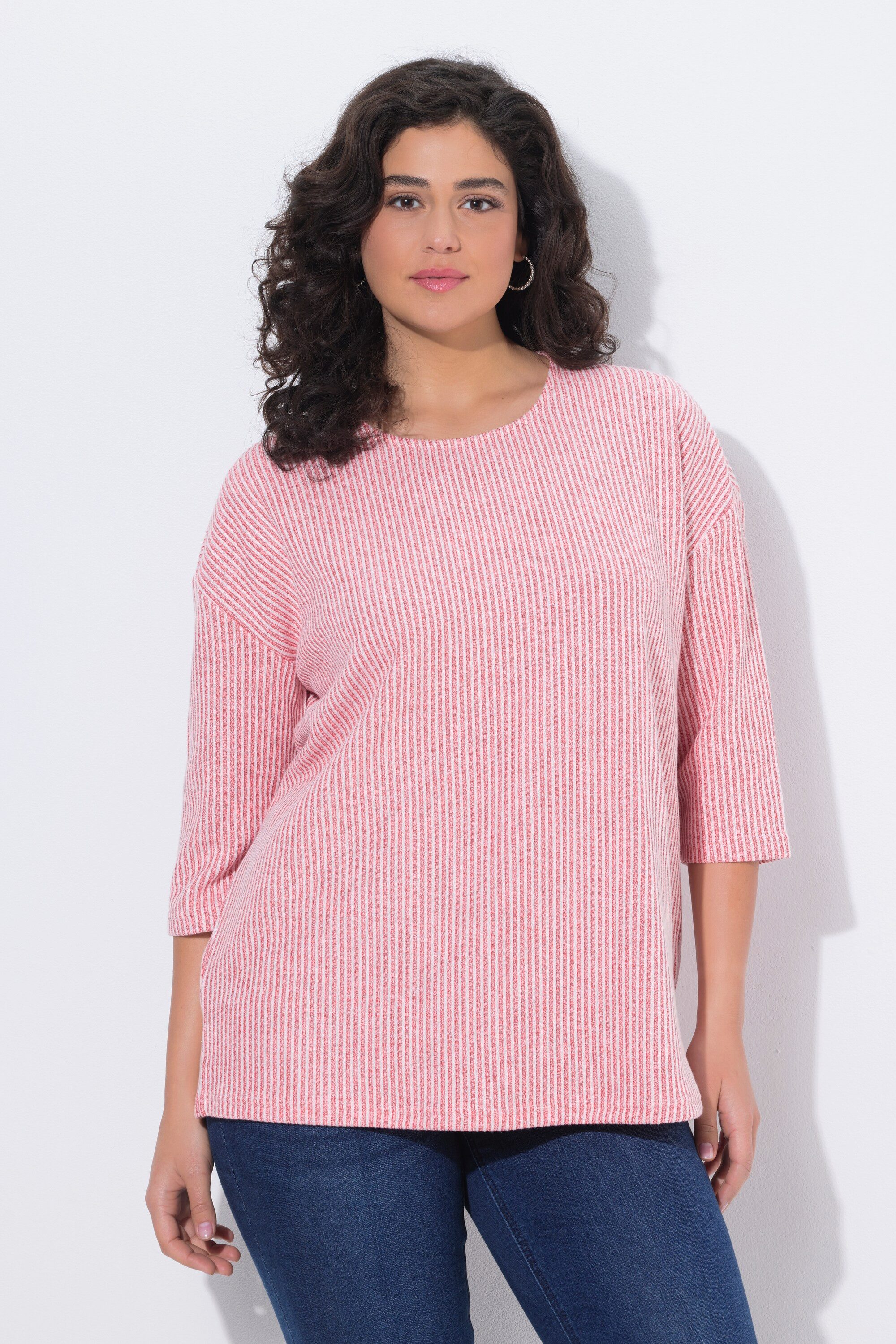 Ulla Popken Strickpullover Pullover Streifenstruktur Rundhals 3/4-Arm