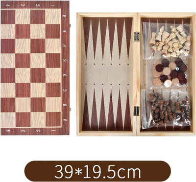 Silberstern Lernspielzeug tragbares 3-in-1-Schachspiel aus Holz, Backgammon-Set, Erwachsene, tragbares Schachspiel aus Holz für Kinder