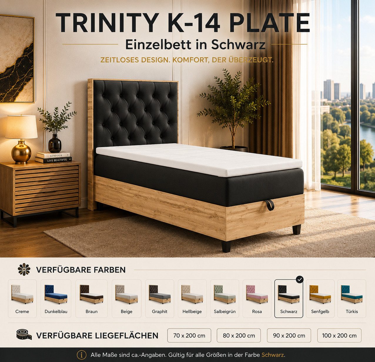 Best for Home Boxspringbett Einzelbett Trinity K-14 Single mit Bettkasten & Komfort Topper H3 (Bett, Polsterbett mit Stauraum, Jugendbett, Kinderbett versch. Größen, 3-St., 70x200 80x200 90x200 100x200 cm), Verschiedene Liefermöglichkeiten, TOP Preis-Leistungs-Verhältnis