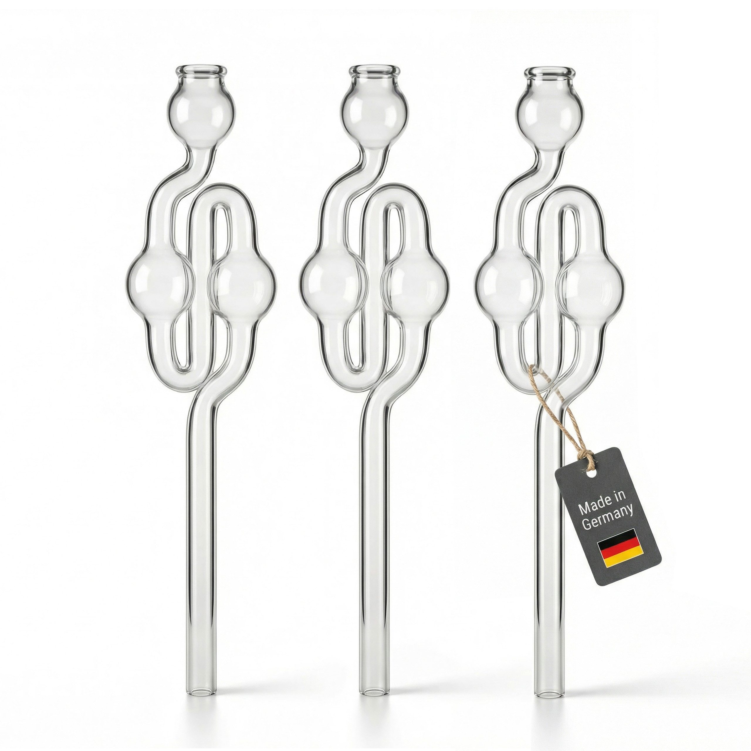 Lantelme Weinthermometer 3 Gärröhrchen Glas 20cm Gärspund für Bier Wein Most Herstellung, 3 Stück Gärrohr Set, Deutsche Herstellung, für Gummistopfen, Gärkappen mit 9mmBohrung