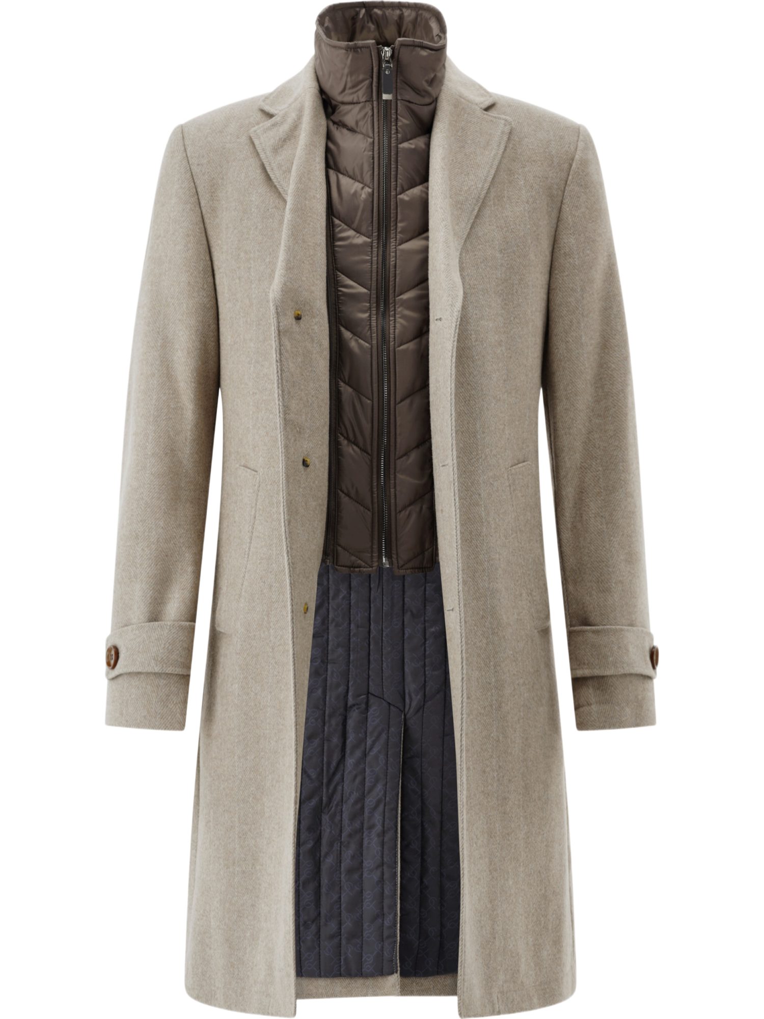 Carl Gross Langmantel natur,Outdoor,Polyester,Unifarben,Reverskragen,Lang,Modern Fit